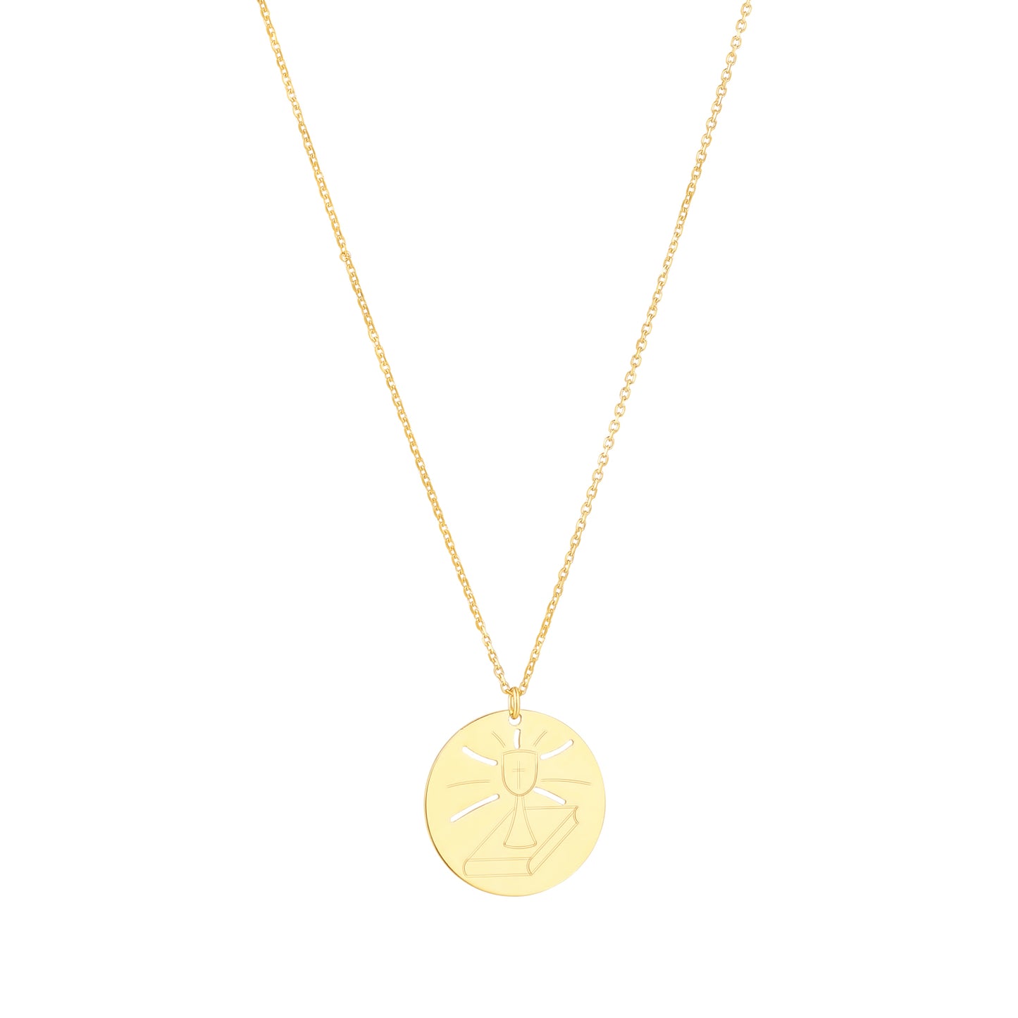 9ct Gold Chalice & Bible Cutout Disc Necklace - John Ross Jewellers