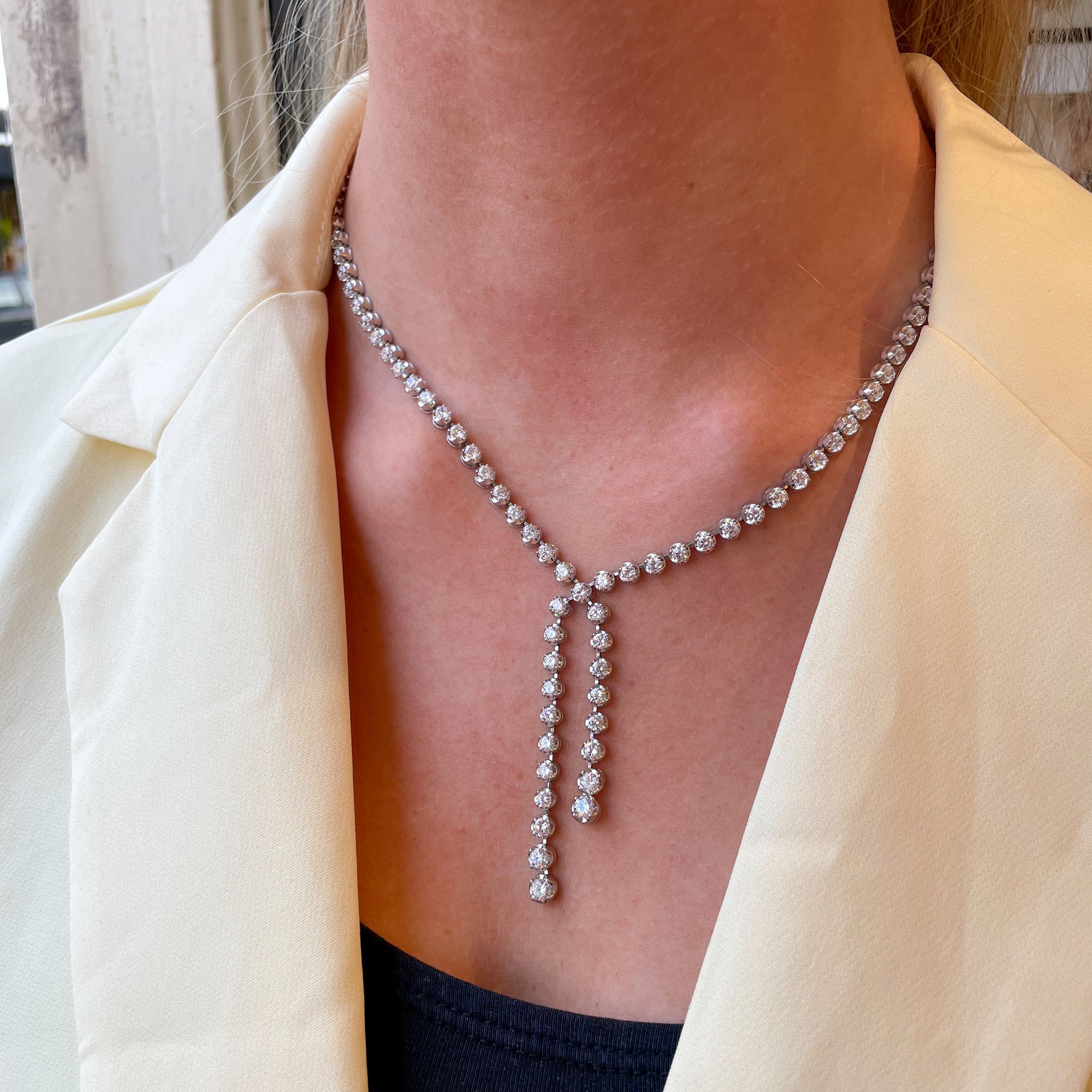 Silver CZ Statement Necklace | Double Lariat - John Ross Jewellers