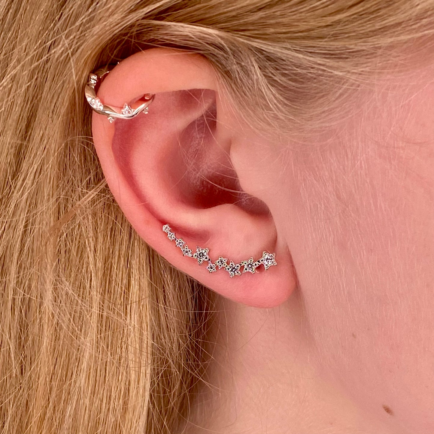 Silver CZ Stars Ear Climbers - John Ross Jewellers