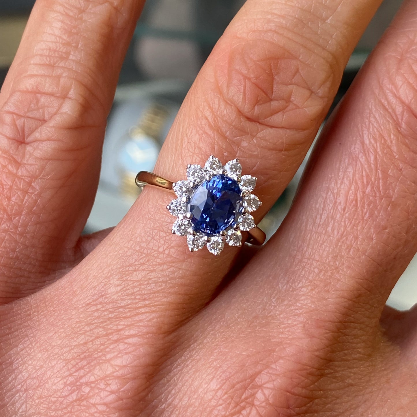 18ct Gold Sapphire & Diamond Diana Cluster Ring - John Ross Jewellers