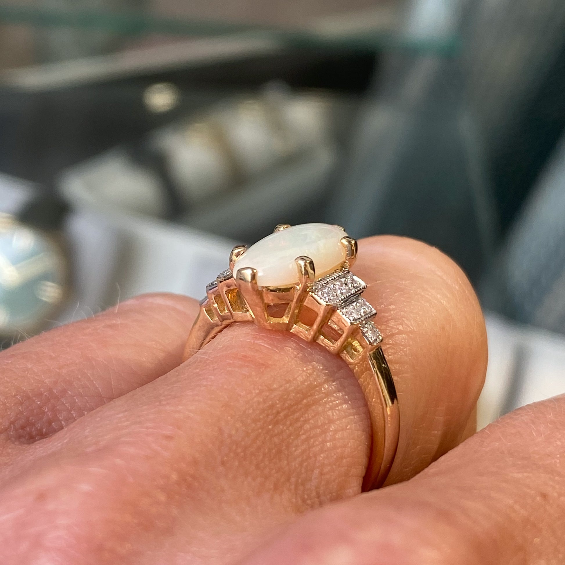 9ct Gold Marquis Opal & Diamond Ring - John Ross Jewellers