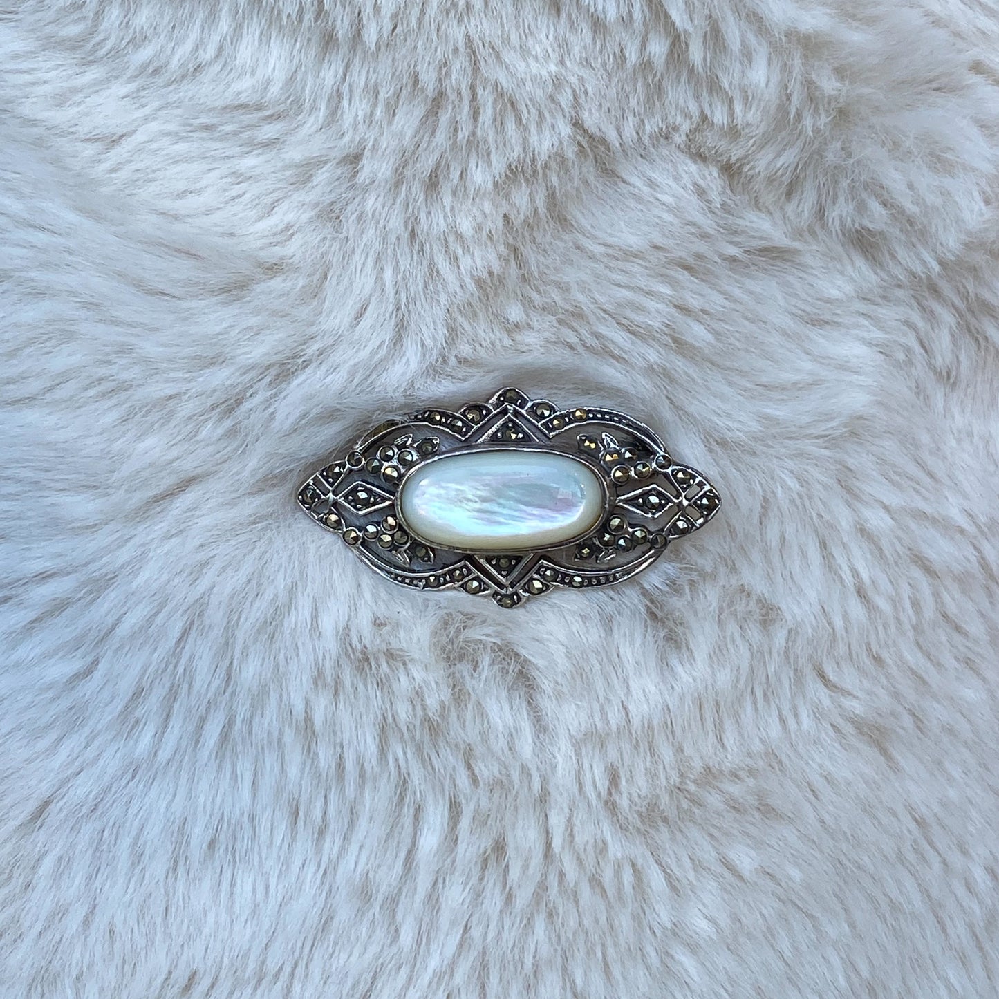 Silver Marcasite & Mother of Pearl Vintage Style Brooch - John Ross Jewellers