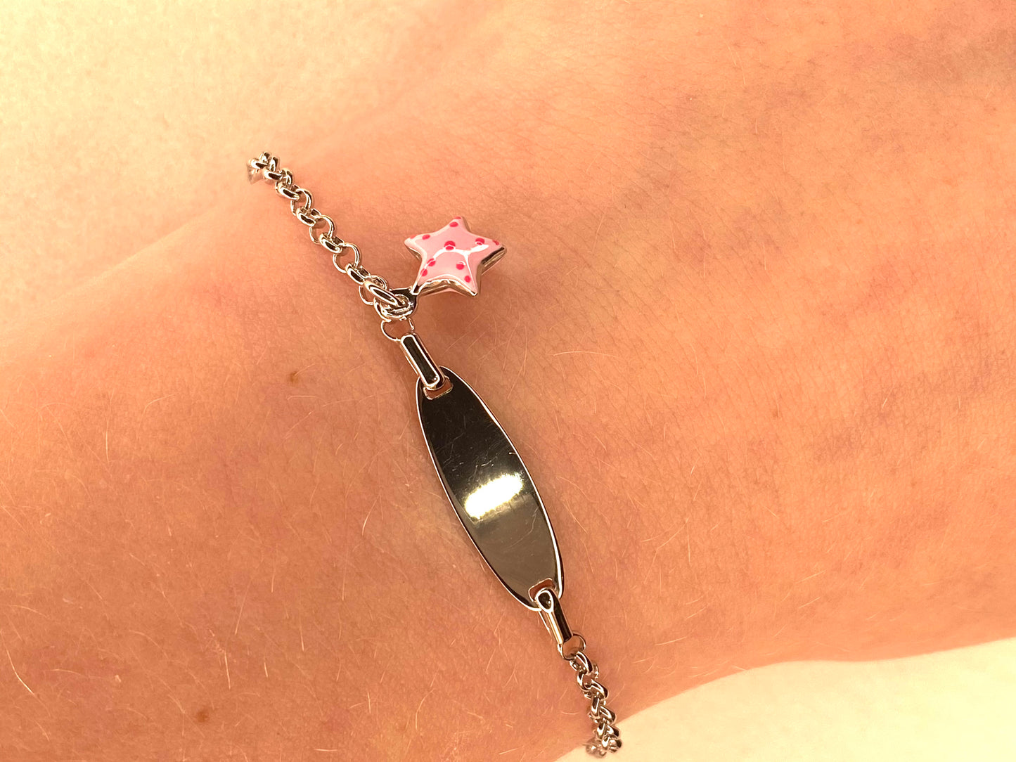 Silver Child's Identity Bracelet - Pink Star Charm - John Ross Jewellers