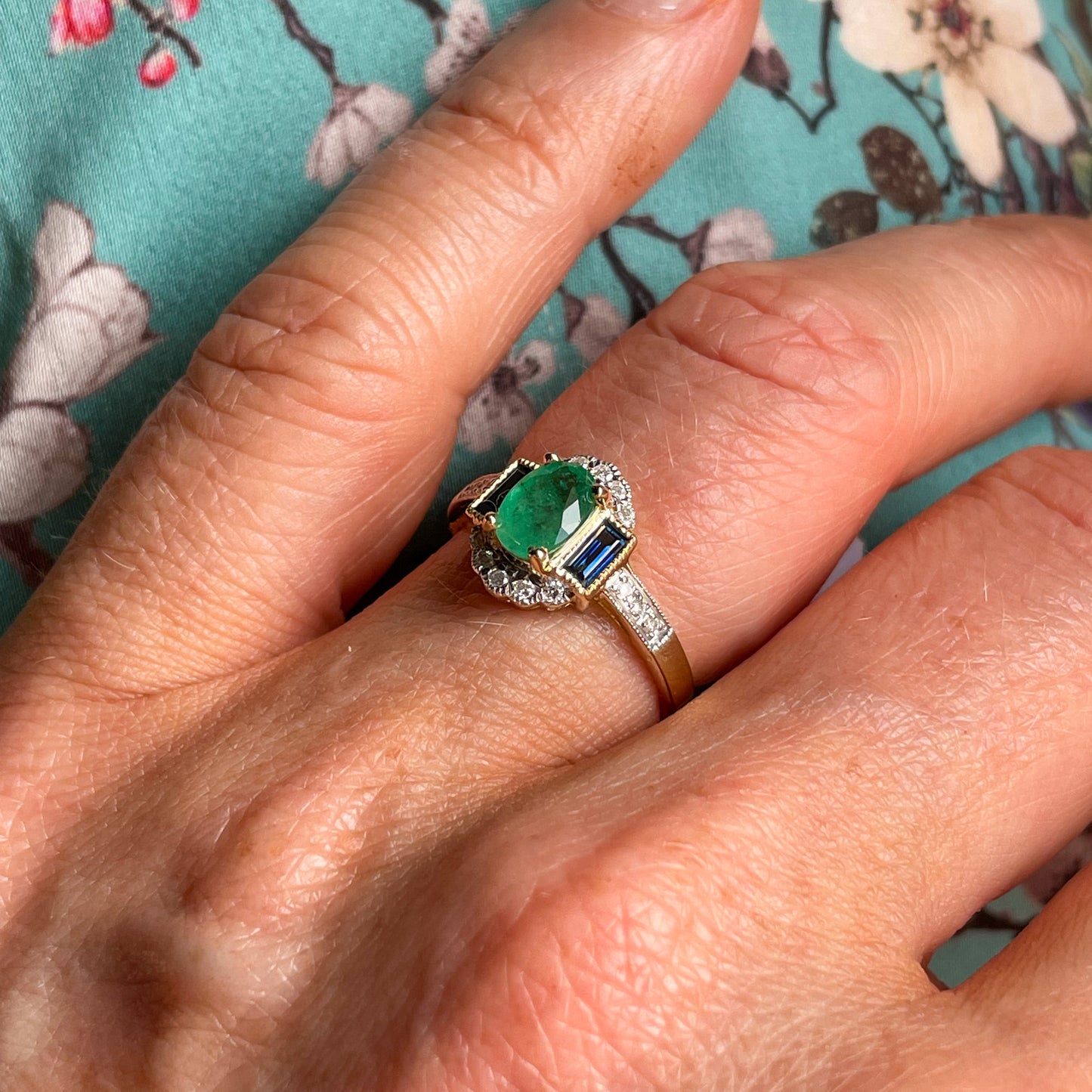 9ct Gold Emerald, Sapphire & Diamond Ring - John Ross Jewellers