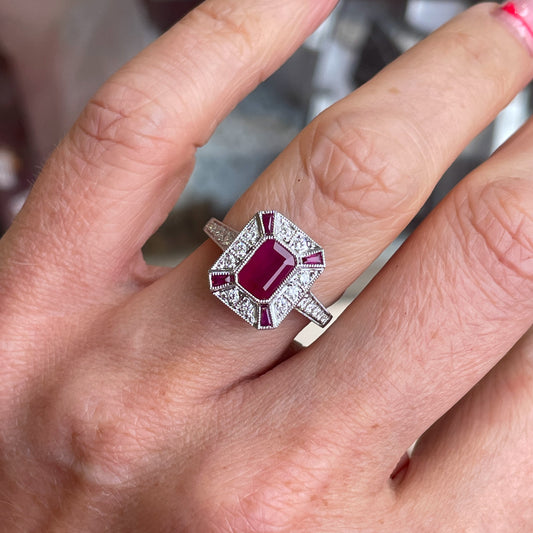 18ct White Gold Ruby & Diamond Ring - John Ross Jewellers