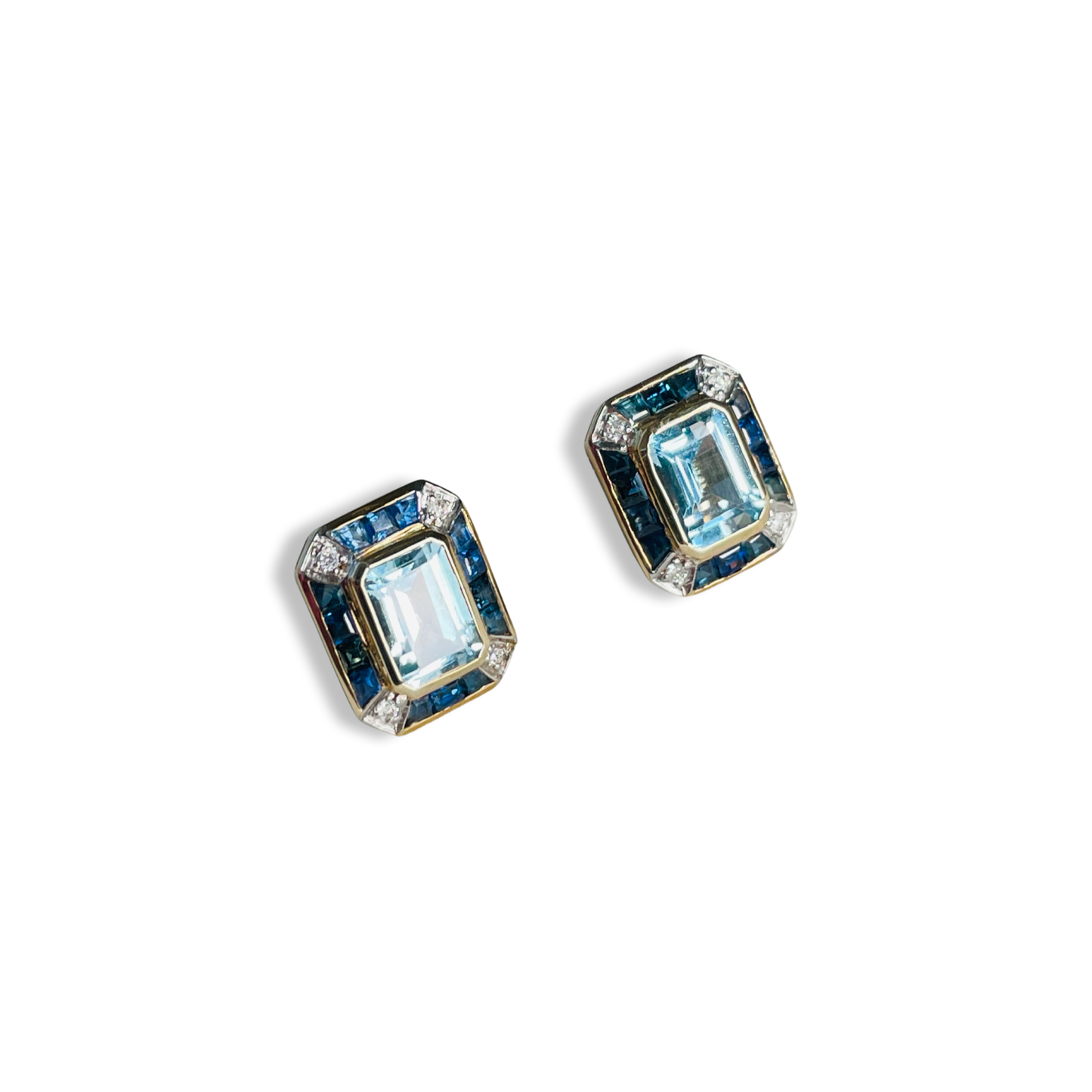 9ct Gold Blue Topaz, Sapphire & Diamond Earrings - John Ross Jewellers