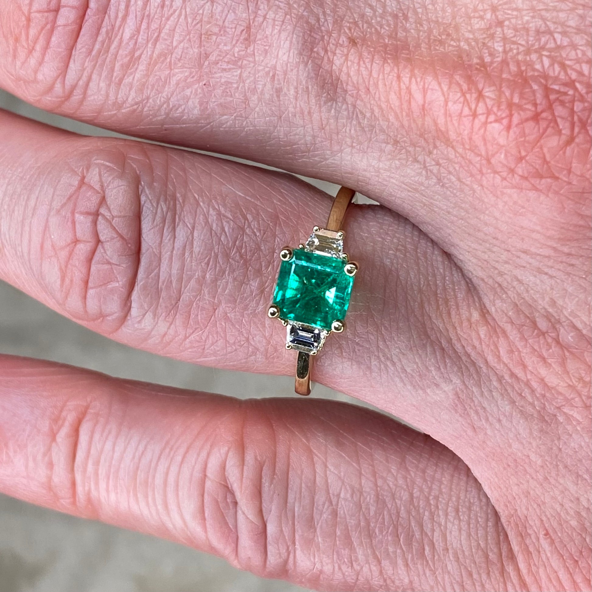 18ct Gold Emerald & Diamond Trilogy Ring - John Ross Jewellers