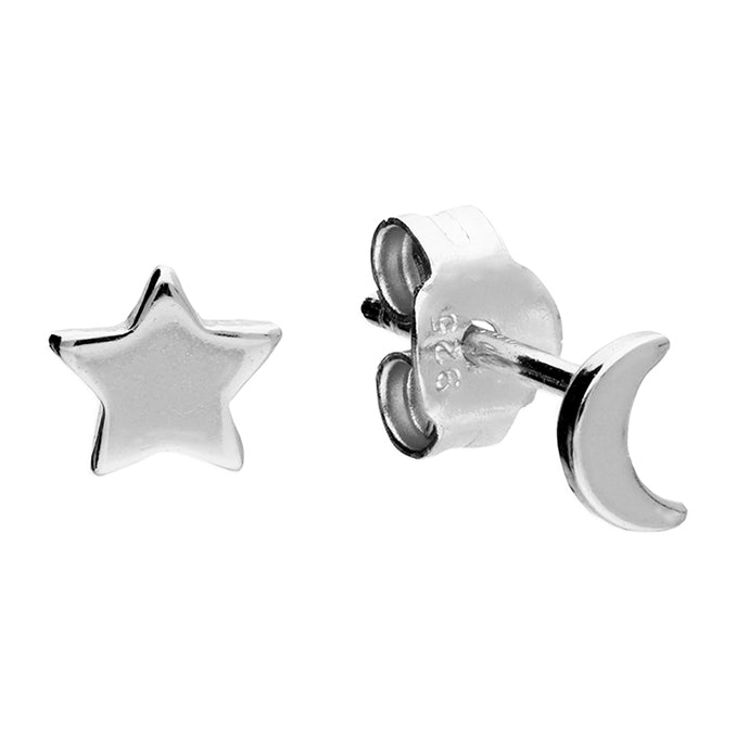 Silver Moon & Star Stud Earrings - John Ross Jewellers