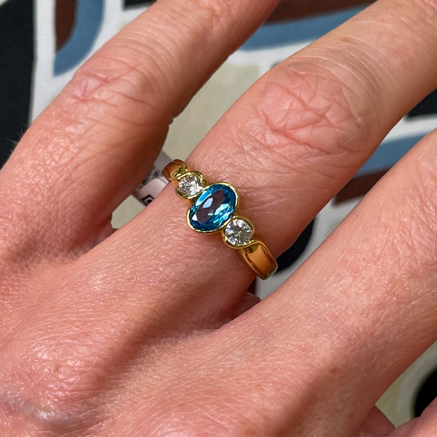 18ct Gold Blue Topaz & Diamond Ring - John Ross Jewellers