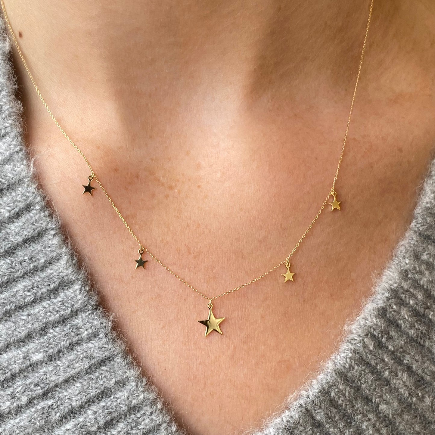 9ct Gold Five Star Charm Necklace - John Ross Jewellers