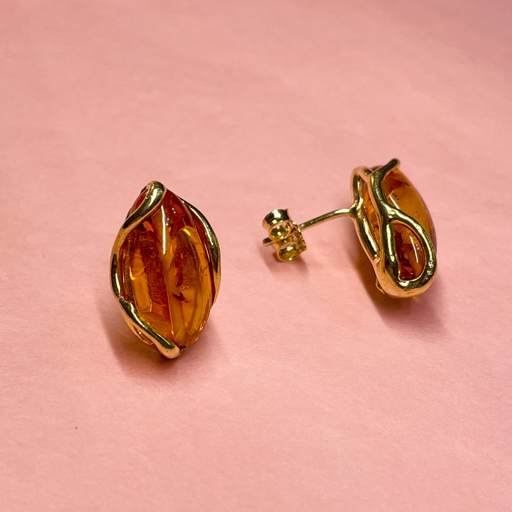 Baroque Amber Stud Earrings | 20x11mm - John Ross Jewellers