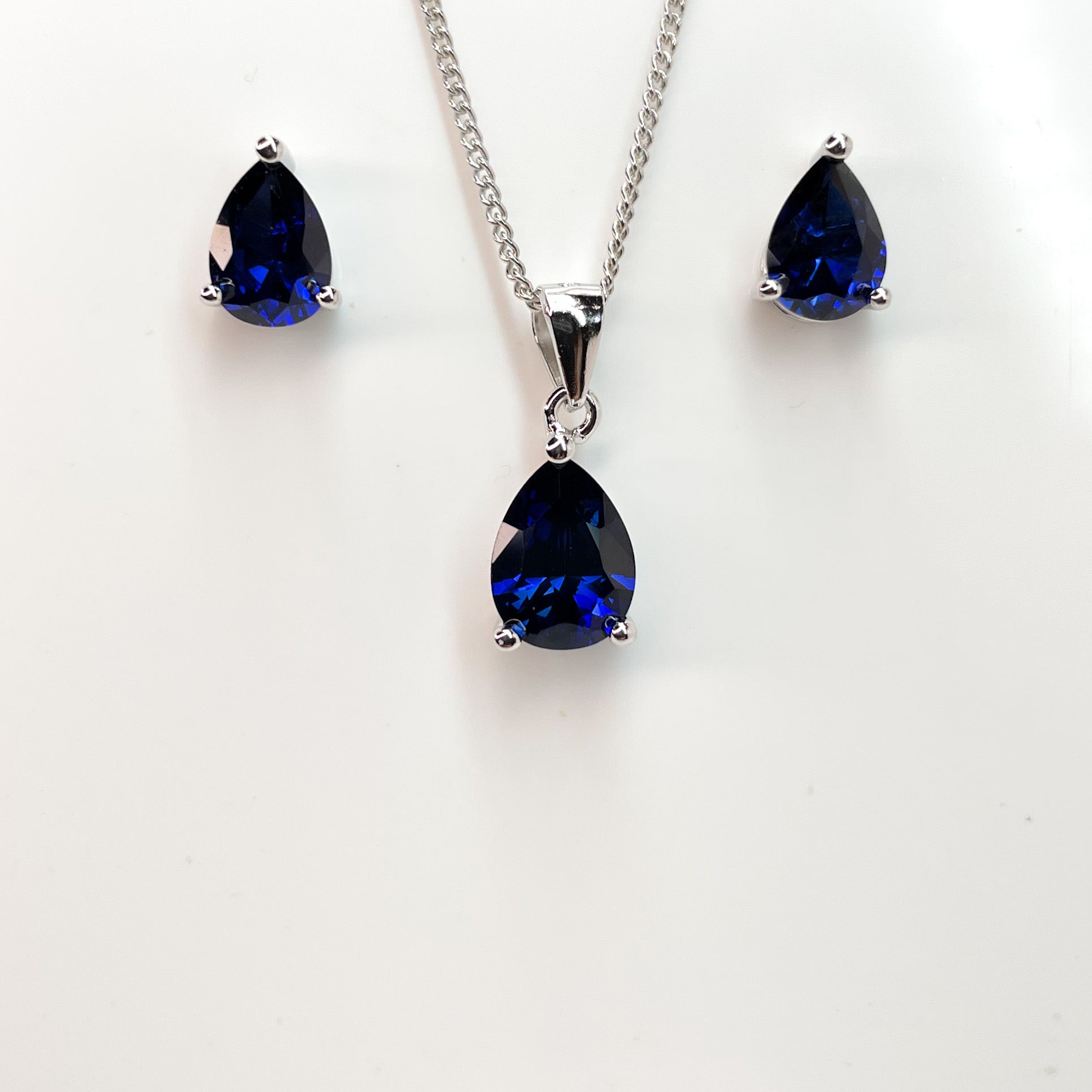 Silver Sapphire Blue Earring and Necklace Set - John Ross Jewellers