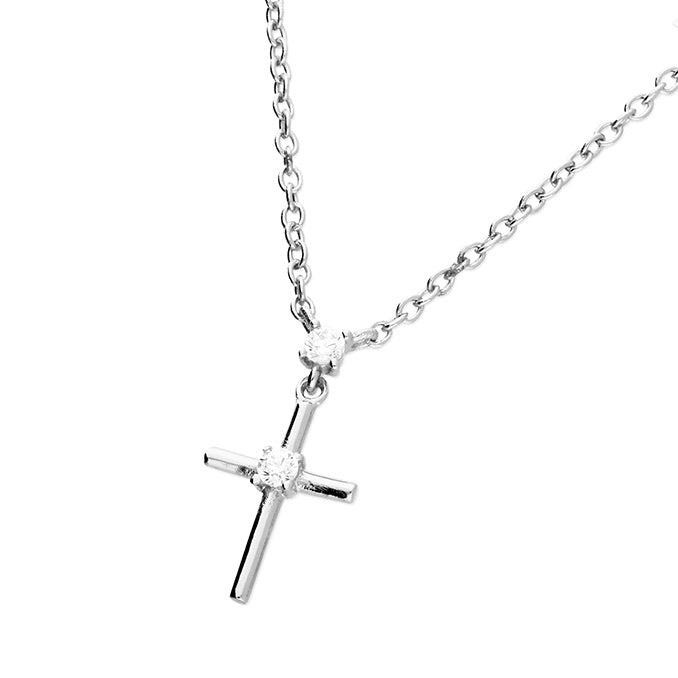 Silver CZ Cross Necklace - John Ross Jewellers