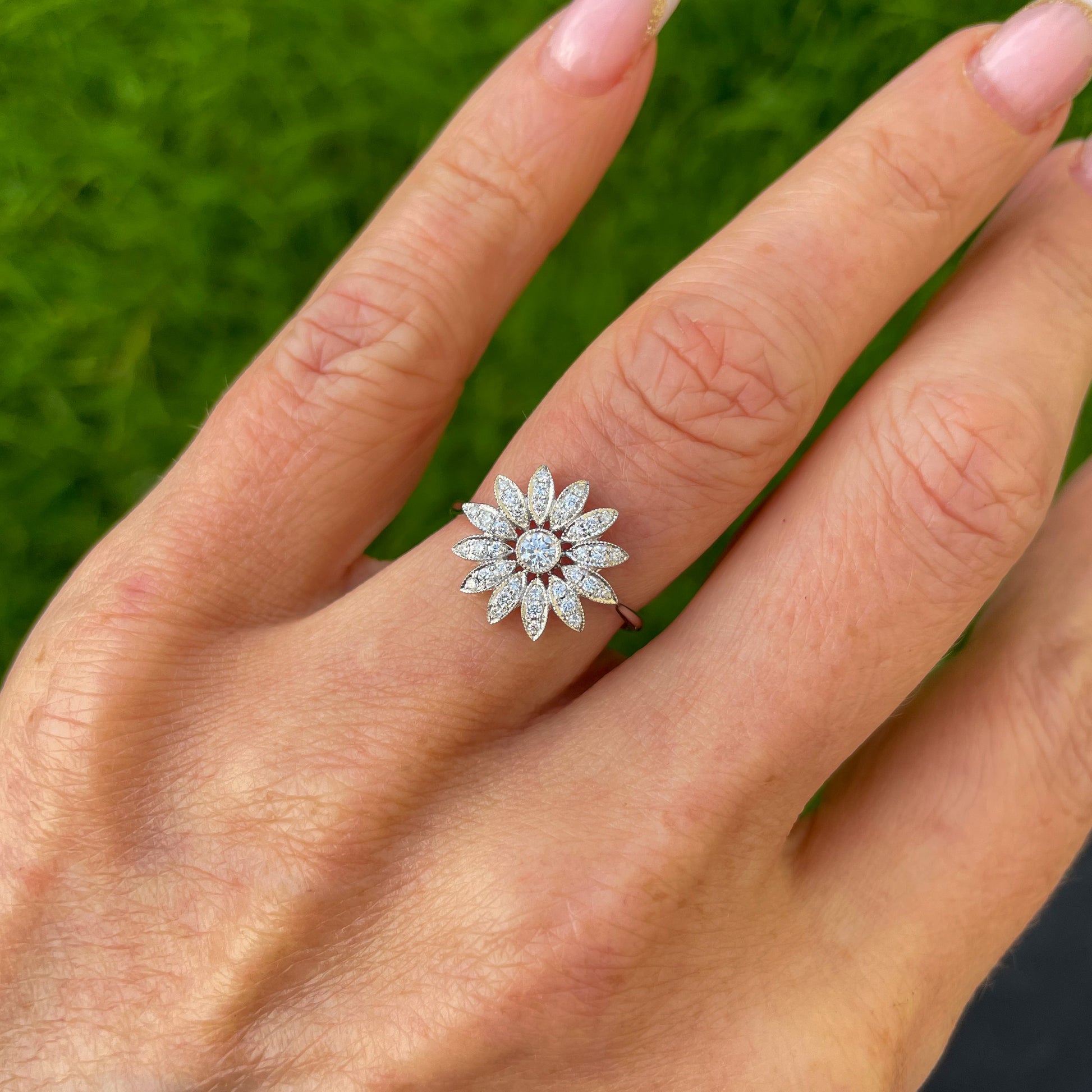 18ct White Gold Diamond Flower Ring - John Ross Jewellers