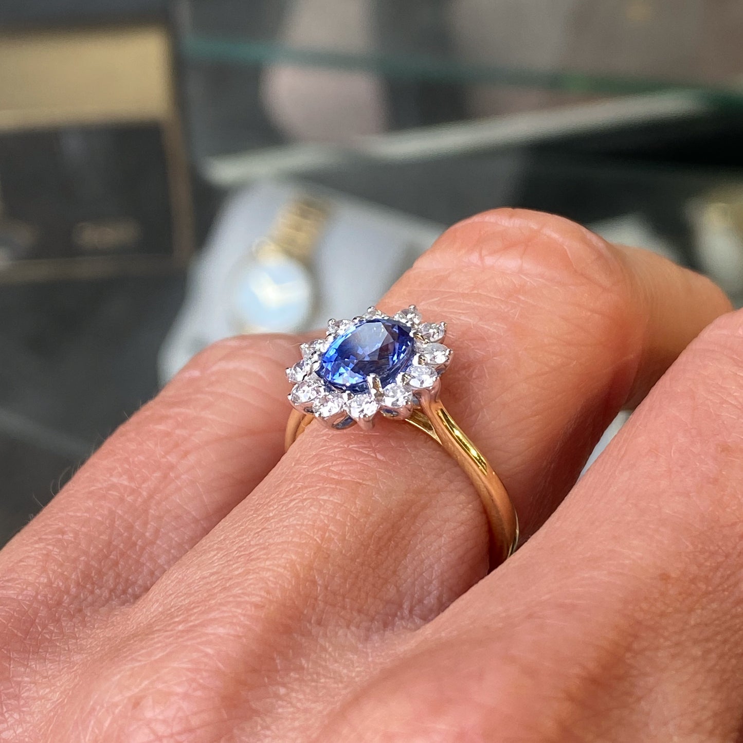 18ct Gold Sapphire & Diamond Diana Cluster Ring - John Ross Jewellers