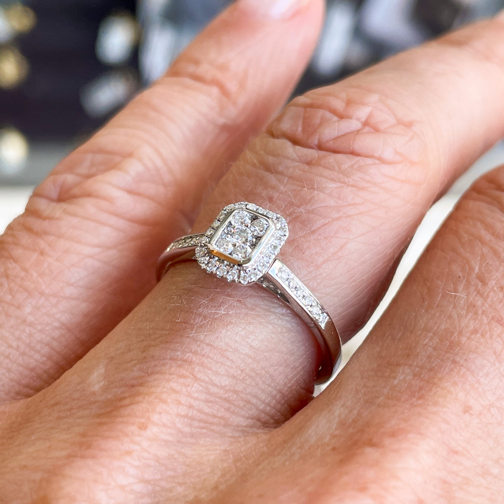 9ct White Gold Emerald Cluster Diamond Engagement Ring | 0.25ct - John Ross Jewellers