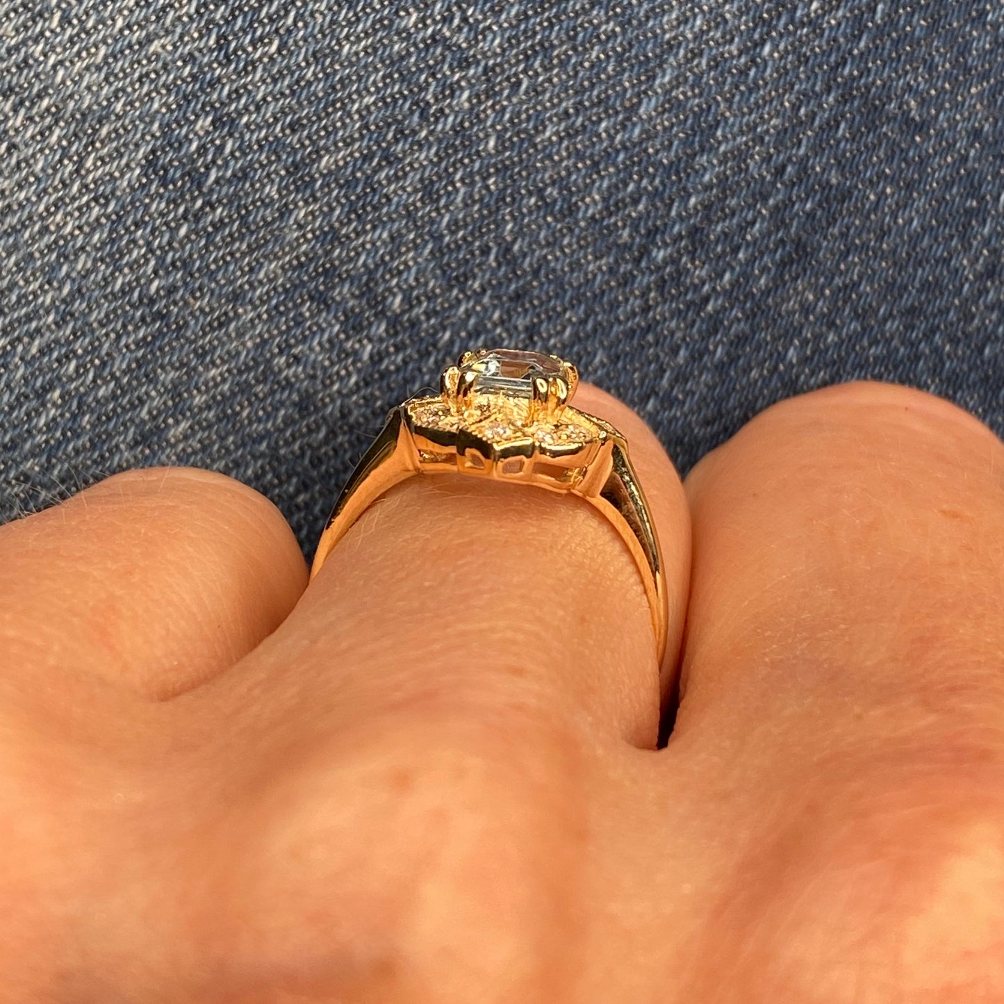9ct Gold Aquamarine & Diamond Dress Ring - Tonneau Shape - John Ross Jewellers