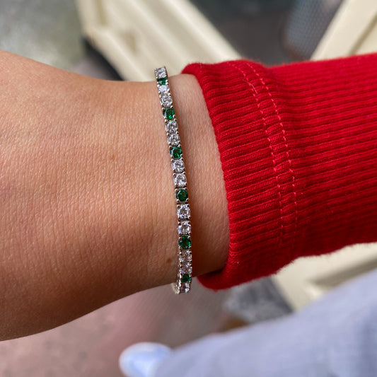 Silver Created Emerald & CZ Tennis Bracelet | 18.5cm - John Ross Jewellers