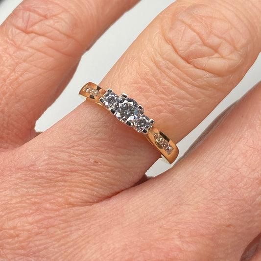 9ct Gold CZ Trilogy Ring - Channel Set Shoulders - John Ross Jewellers