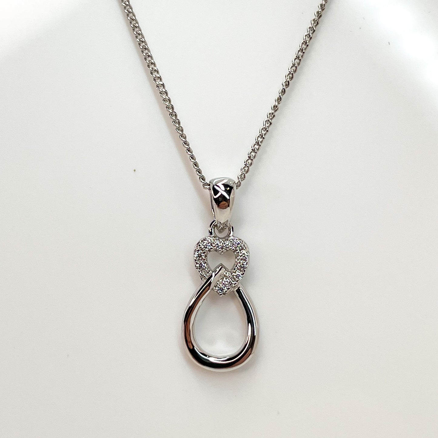 Silver CZ Heart & Open Pear Pendant Necklace - John Ross Jewellers