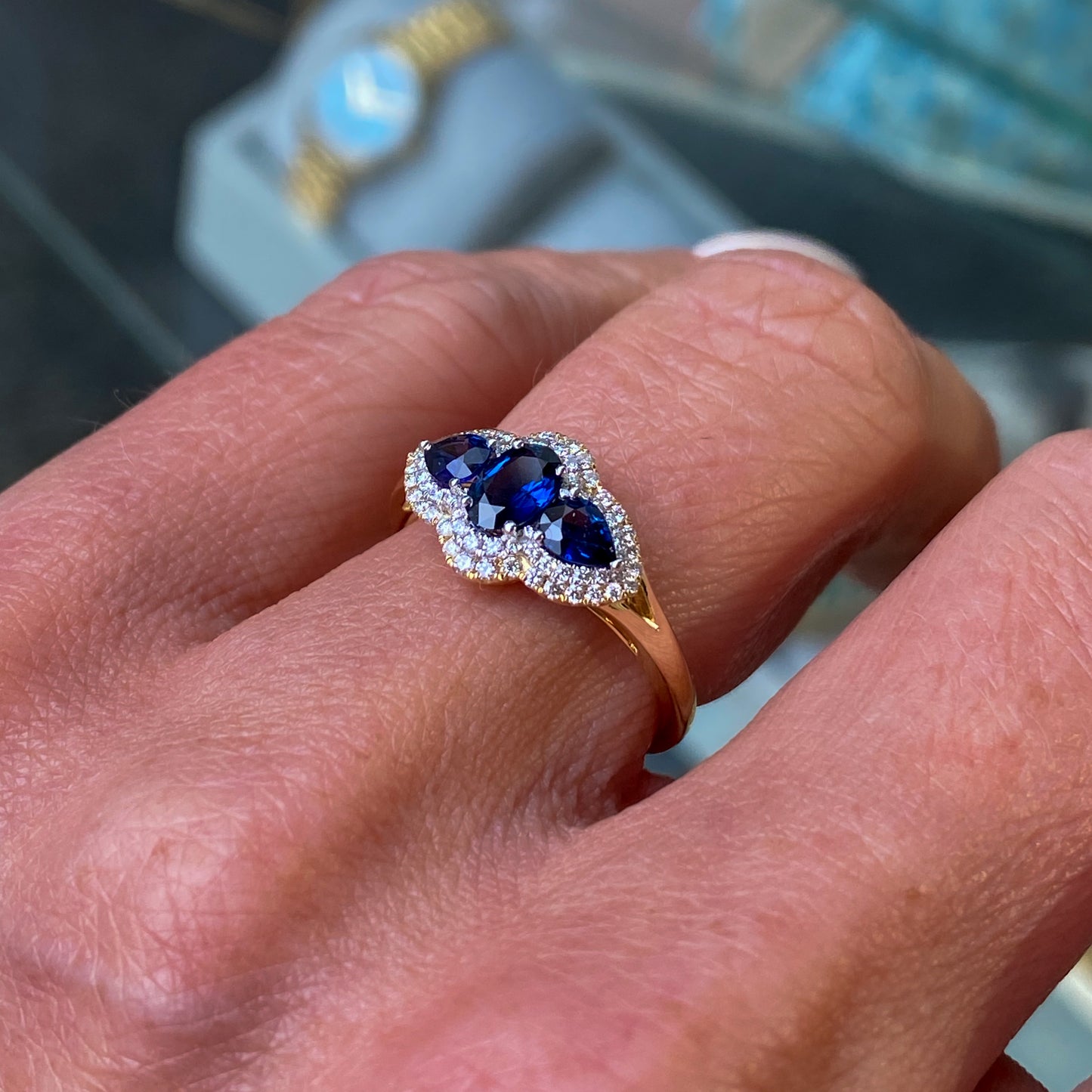 18ct Gold Sapphire & Diamond Trilogy Ring - John Ross Jewellers