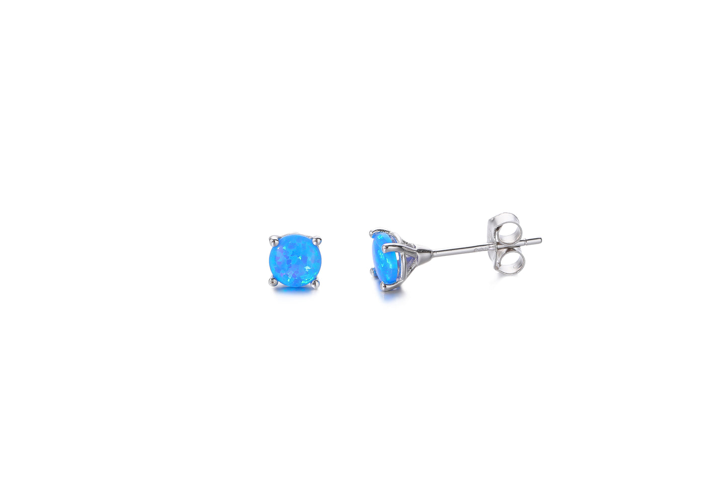 Silver 5mm Four Claw Blue Opalique Stud Earrings - John Ross Jewellers