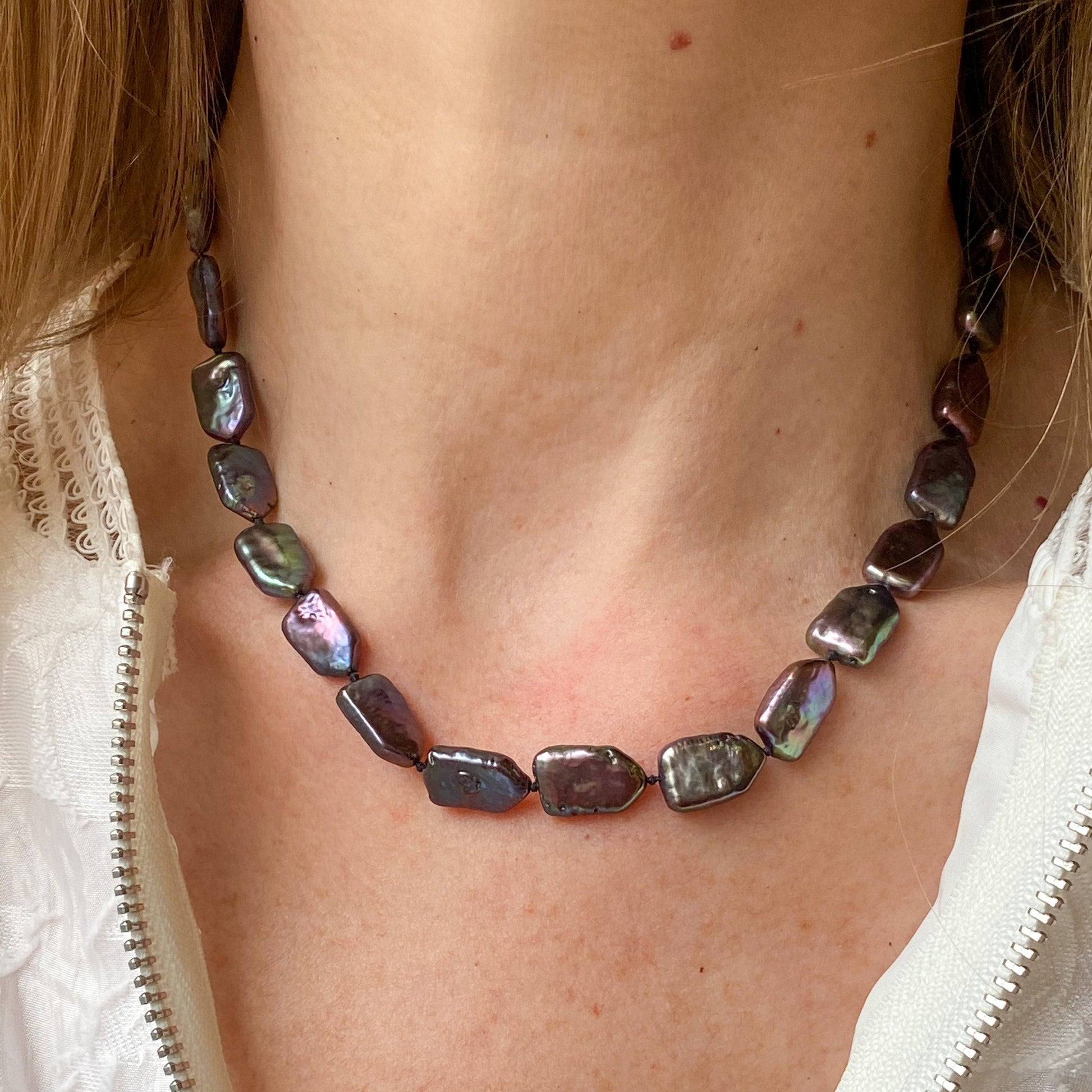 Silver Baroque Anthracite Freshwater Pearl Necklace - John Ross Jewellers