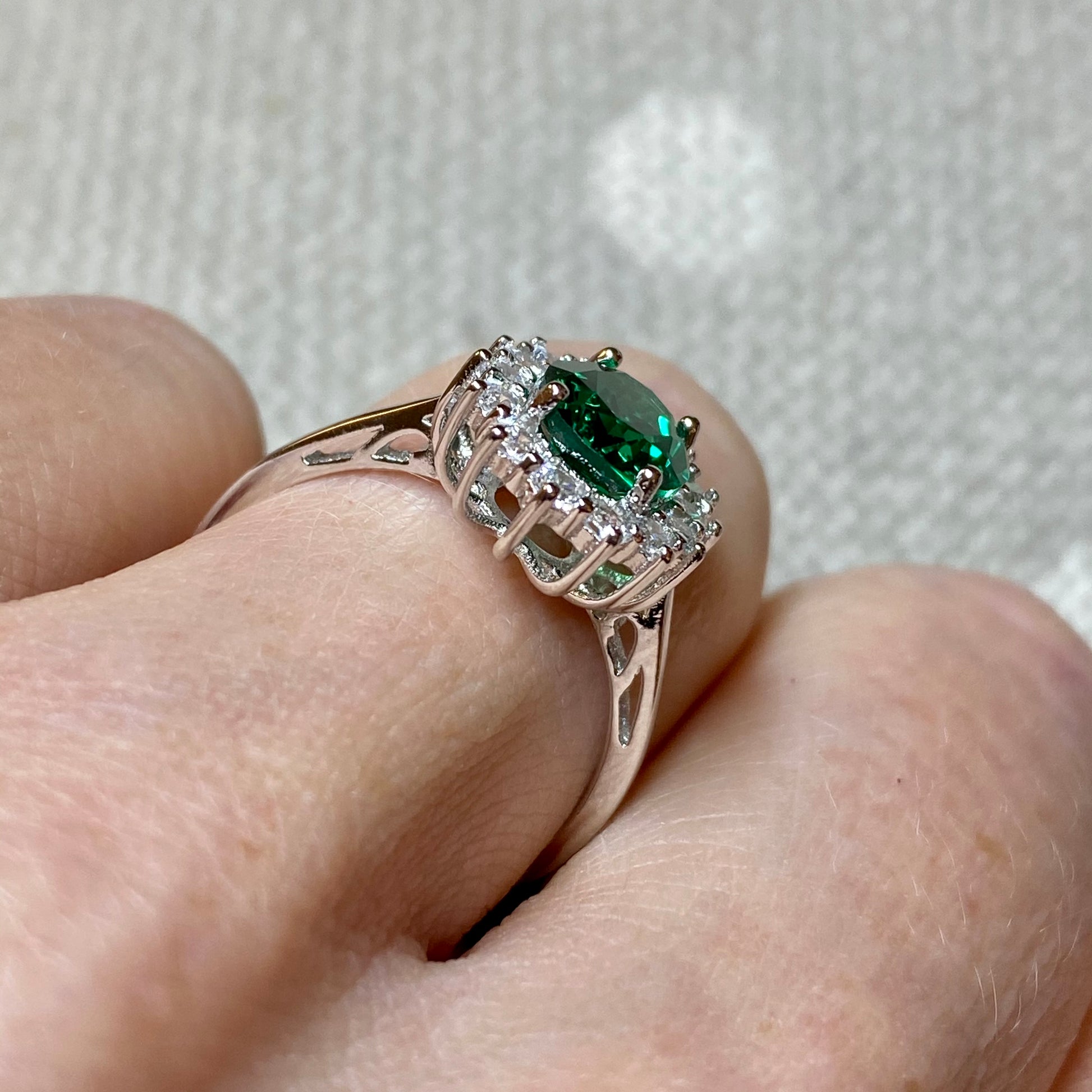 Silver Green Corundum & CZ Oval Ring - John Ross Jewellers