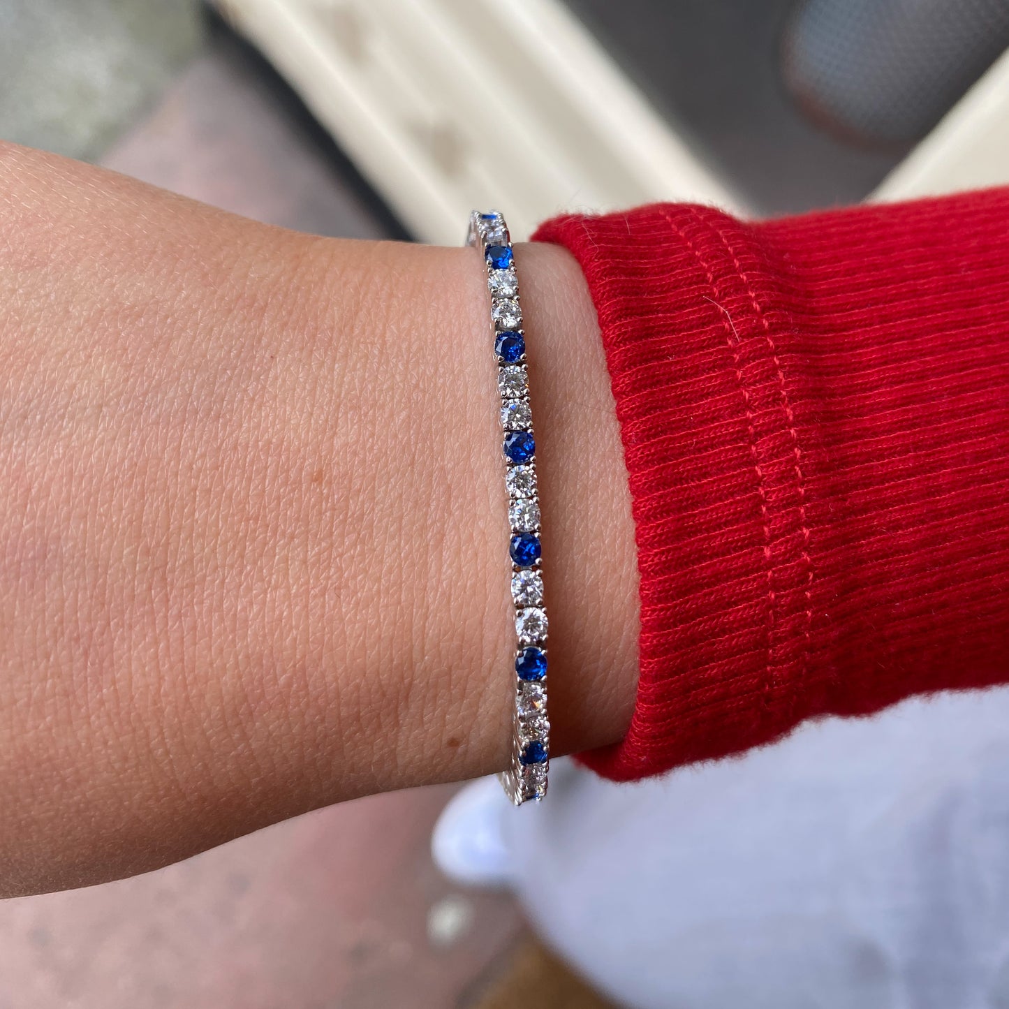 Silver Created Sapphire & CZ Tennis Bracelet | 18.5cm - John Ross Jewellers