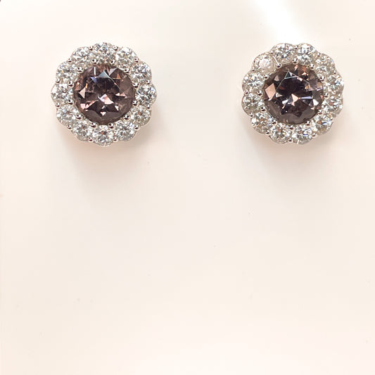 Silver Morganite Pink CZ Halo Stud Earrings - John Ross Jewellers