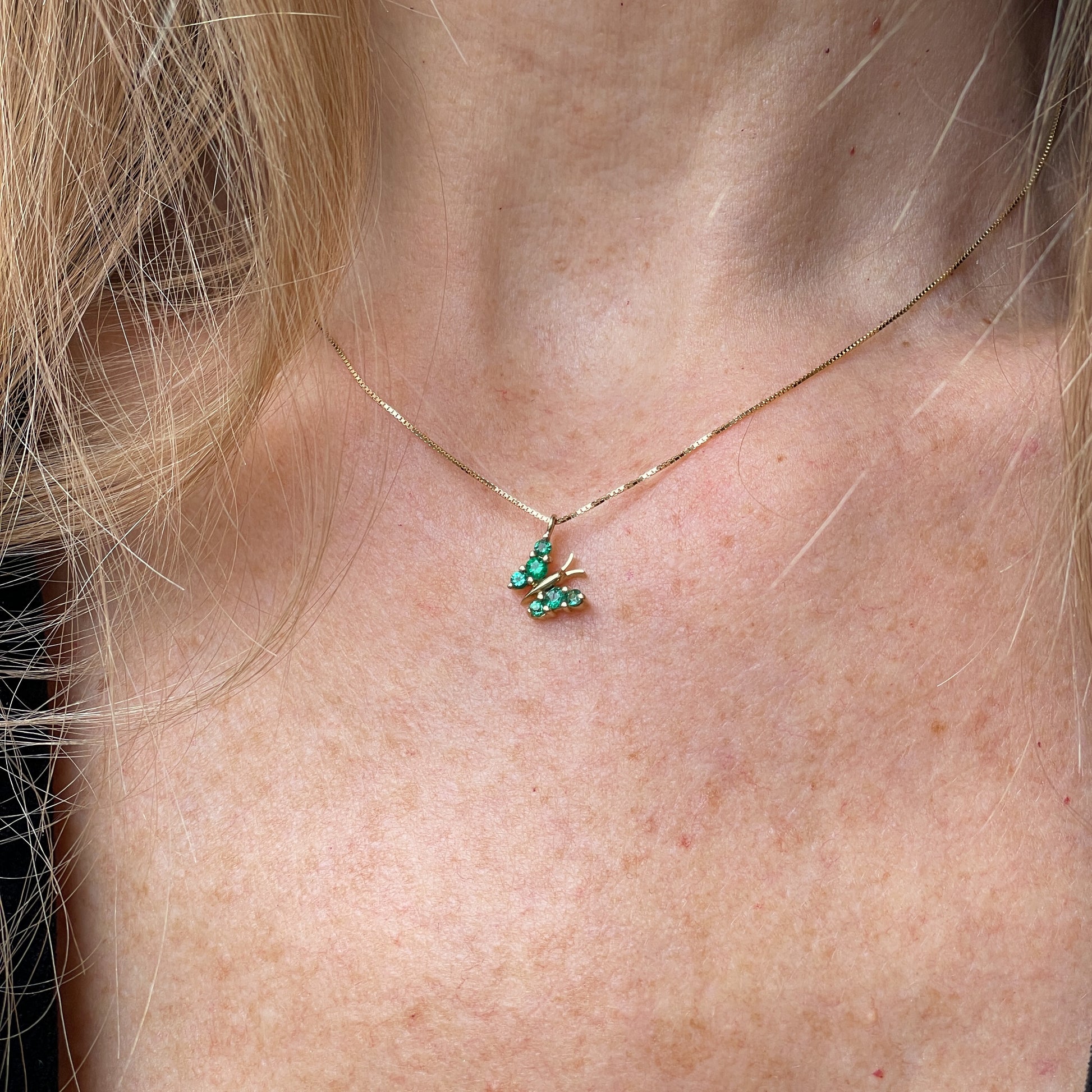 18ct Gold Emerald Butterfly Necklace - 0.23ct - John Ross Jewellers