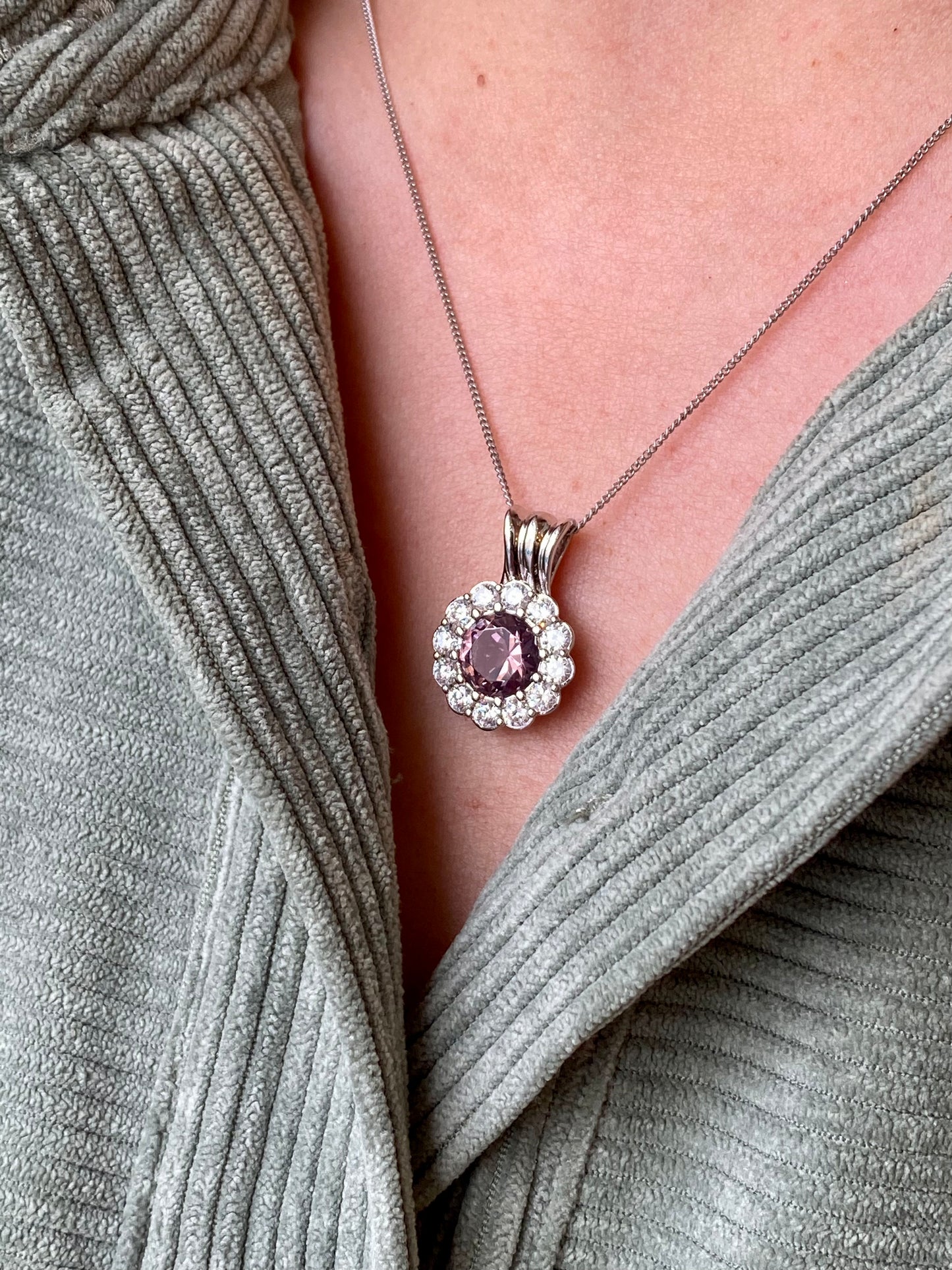 Silver Morganite Pink CZ Halo Necklace - John Ross Jewellers