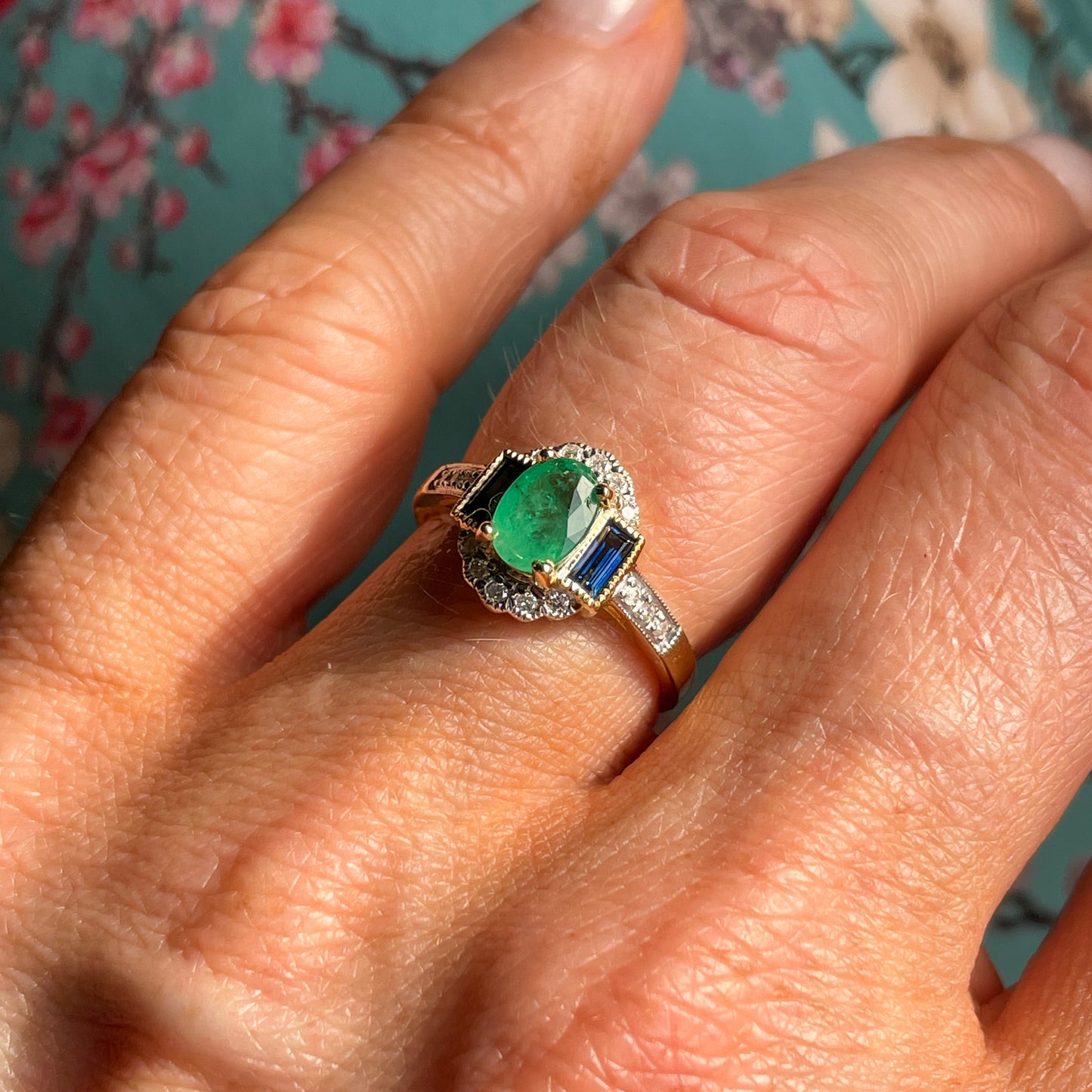 9ct Gold Emerald, Sapphire & Diamond Ring - John Ross Jewellers