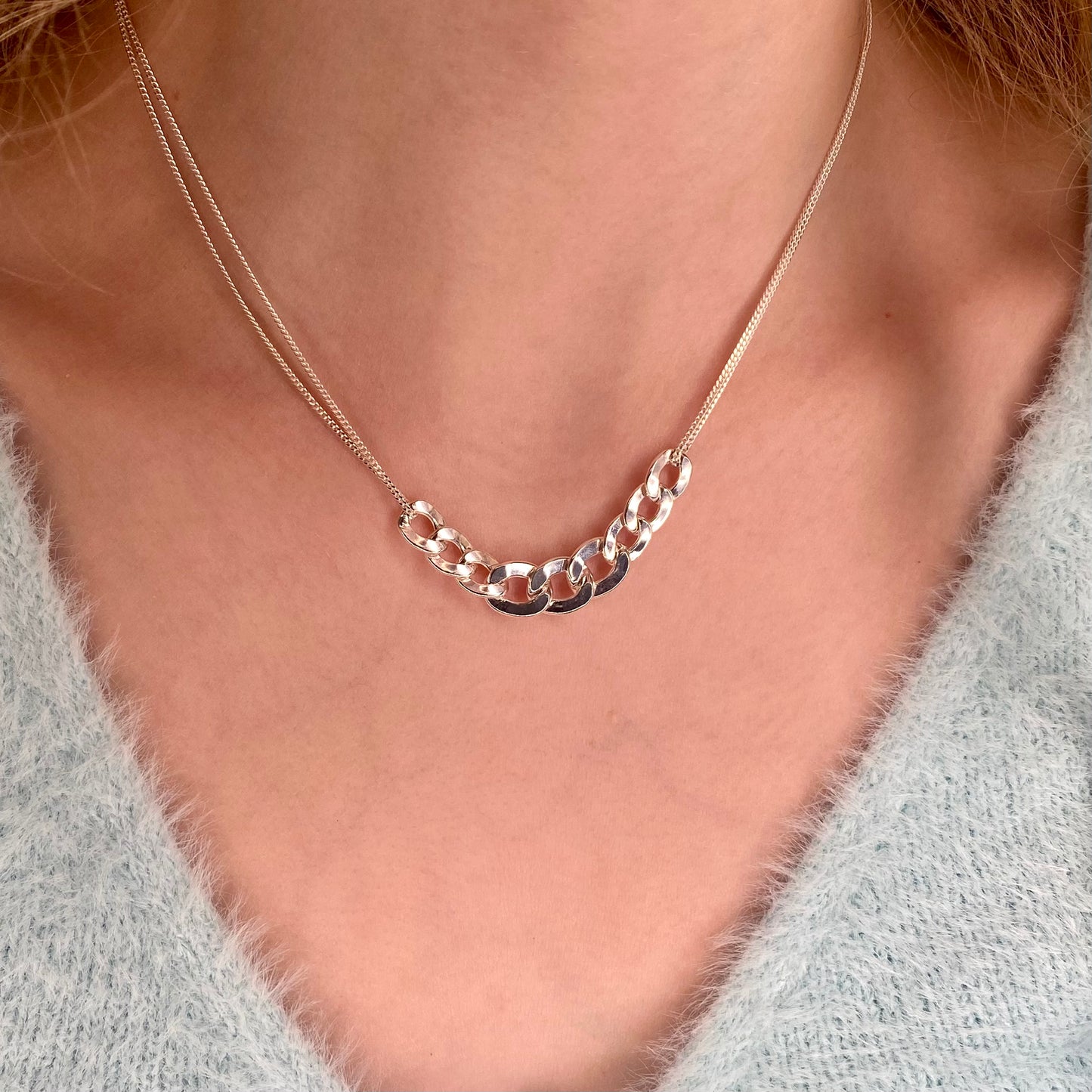 Silver Mixed Curb Chain Necklace - John Ross Jewellers