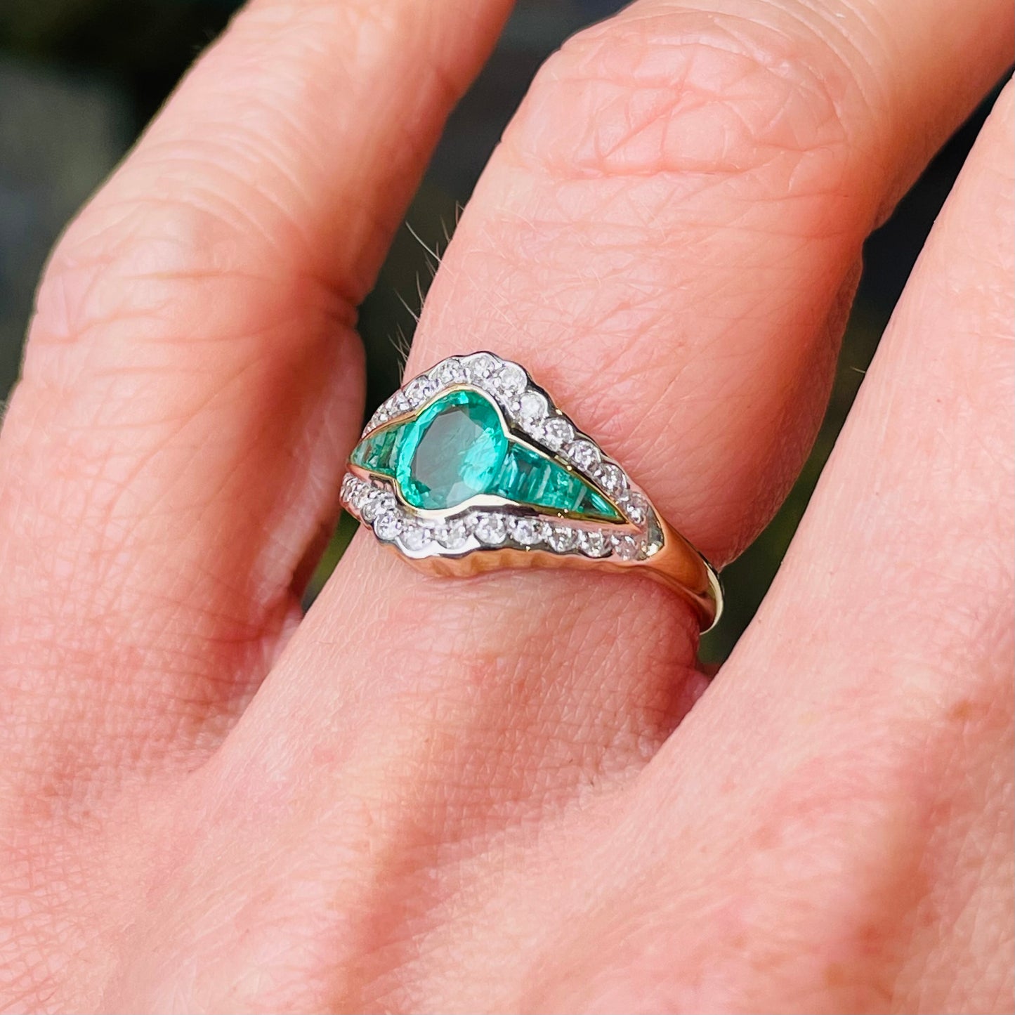9ct Gold Emerald & Diamond Saddle Ring - John Ross Jewellers