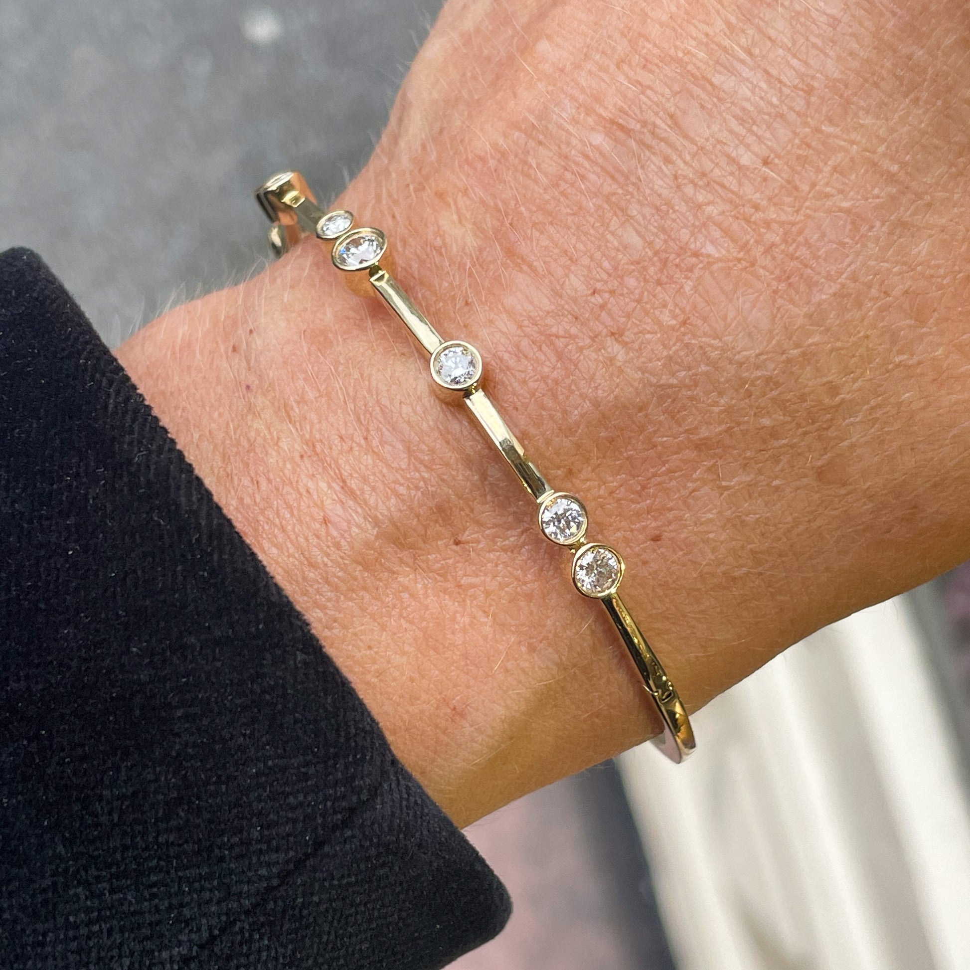 9ct Gold Rainfall Diamond Set Bangle | 1.04ct - John Ross Jewellers