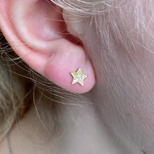 9ct Gold CZ Star Stud Earrings | 7mm - John Ross Jewellers