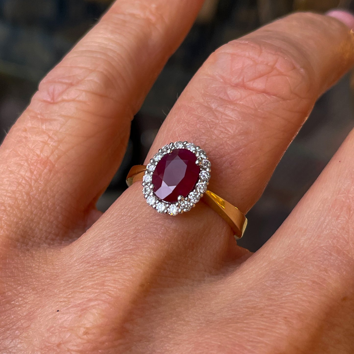 18ct Gold Ruby & Diamond Oval Cluster Ring - John Ross Jewellers