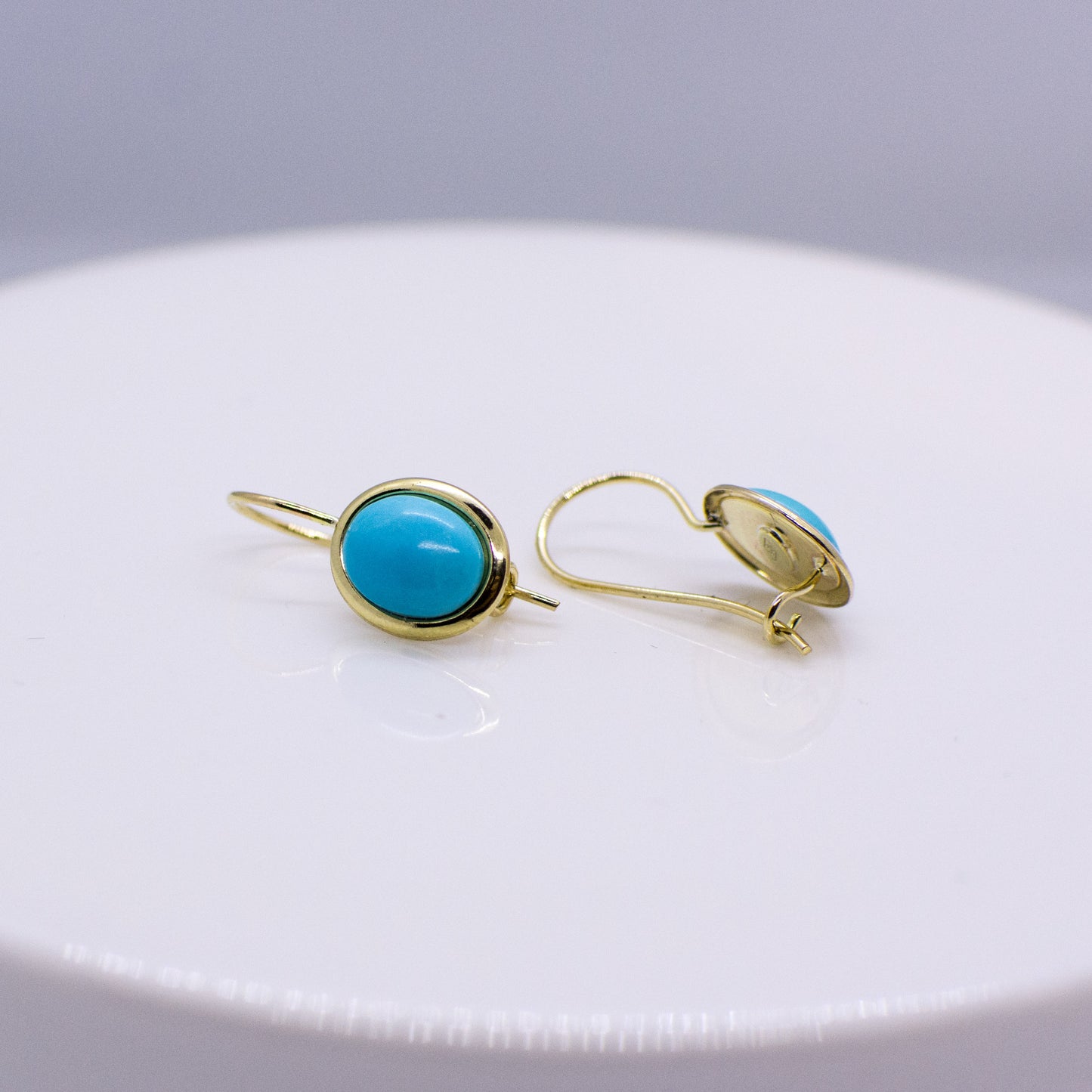 9ct Gold Oval Turquoise Drop Earrings - John Ross Jewellers
