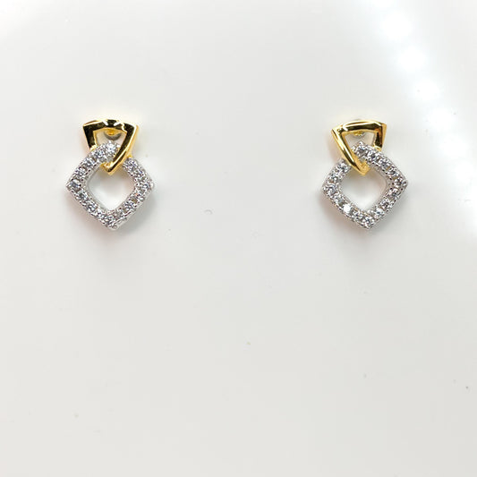 Silver Triangle & CZ Square Stud Earrings | Yellow - John Ross Jewellers