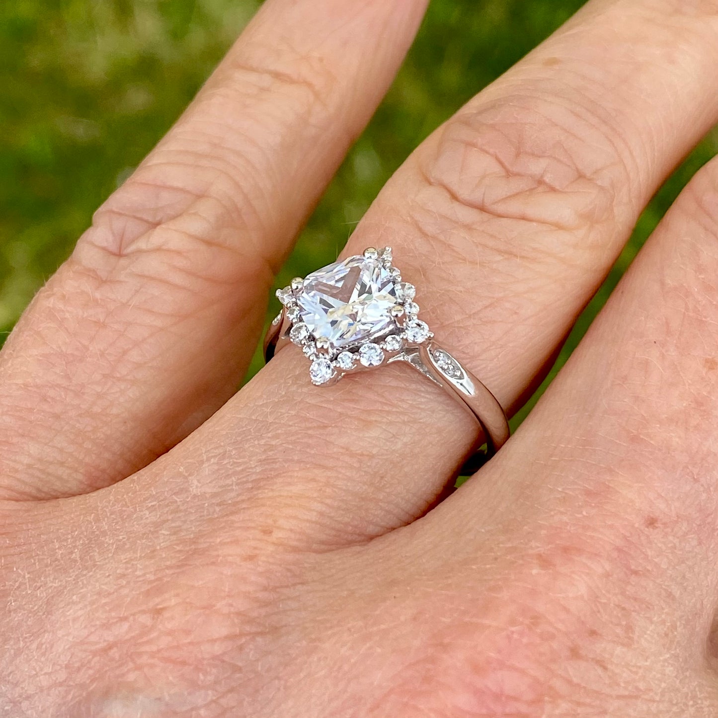 9ct White Gold CZ Halo Ring - John Ross Jewellers