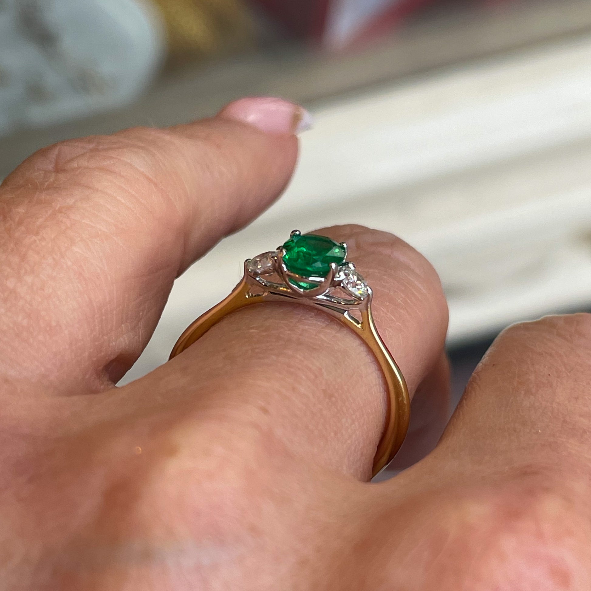 18ct Gold Emerald & Diamond Engagement Ring | 0.64ct + 0.23ct - John Ross Jewellers