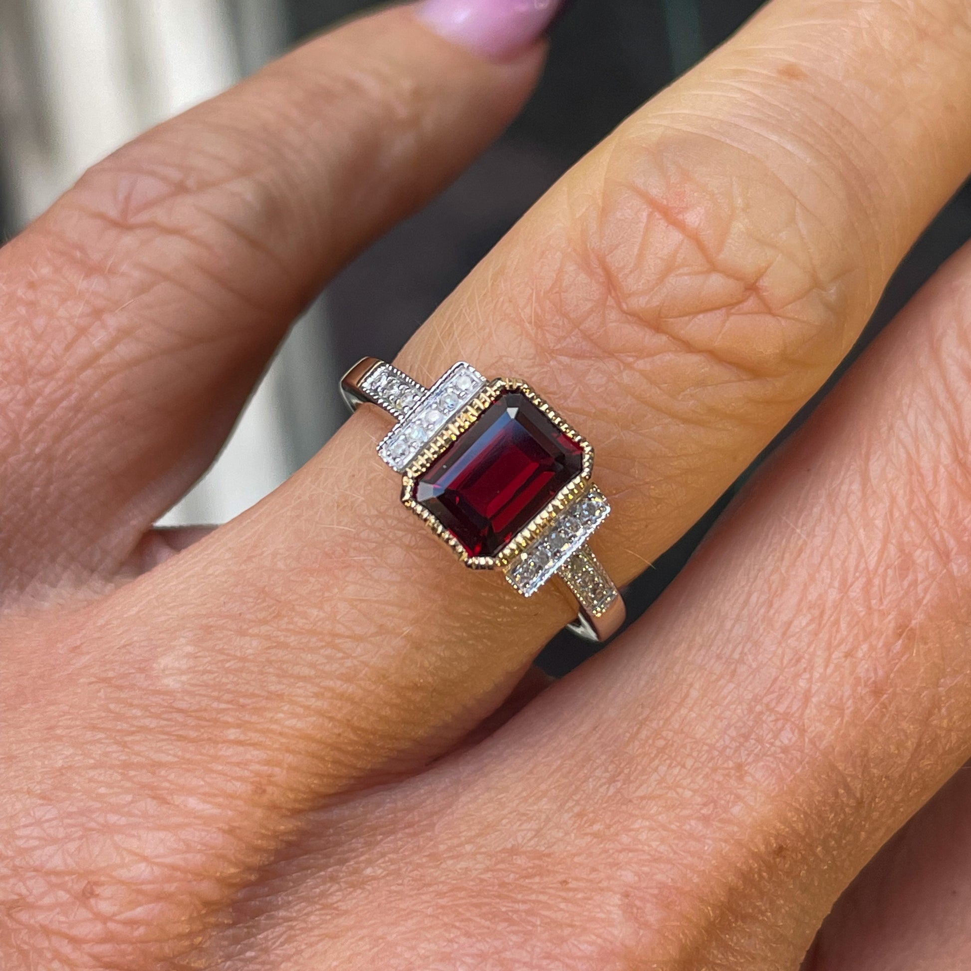 9ct Gold Deco Style Garnet & Diamond Ring - John Ross Jewellers