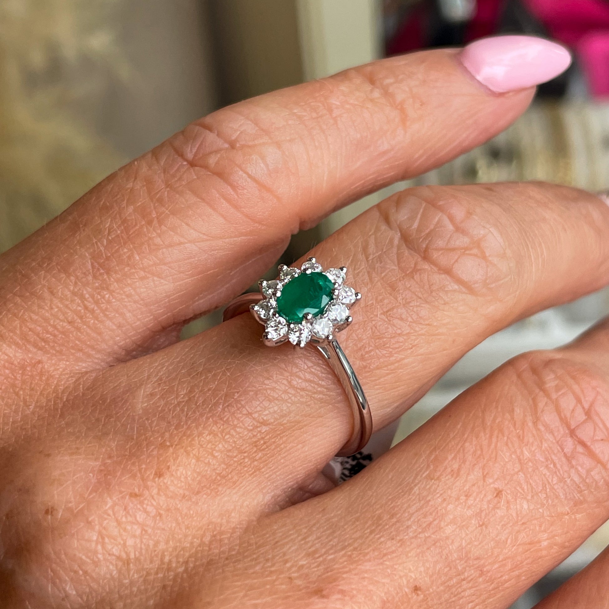 Platinum Emerald & Diamond Engagement Ring | 0.45ct + 0.38ct - John Ross Jewellers