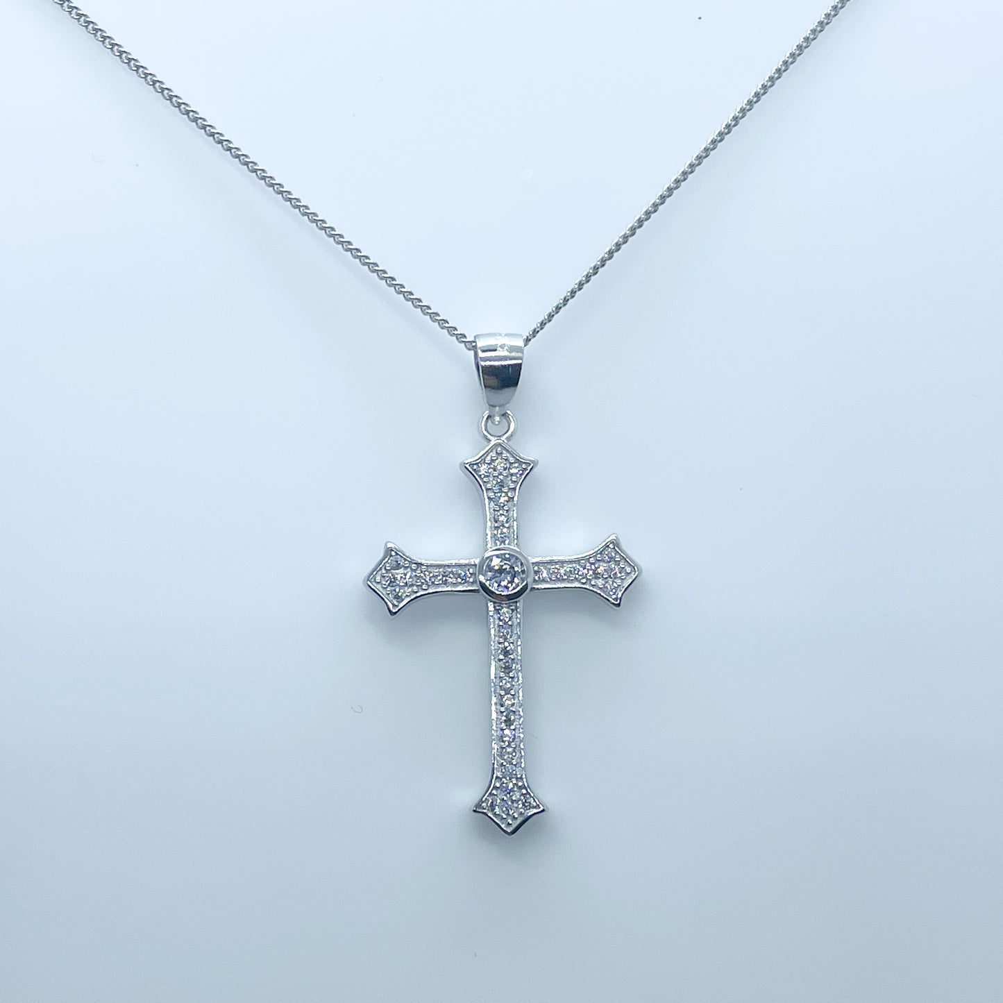 Silver CZ Orthodox Style Cross Necklace - John Ross Jewellers