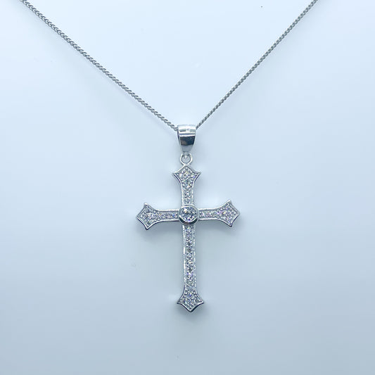 Silver CZ Orthodox Style Cross Necklace - John Ross Jewellers
