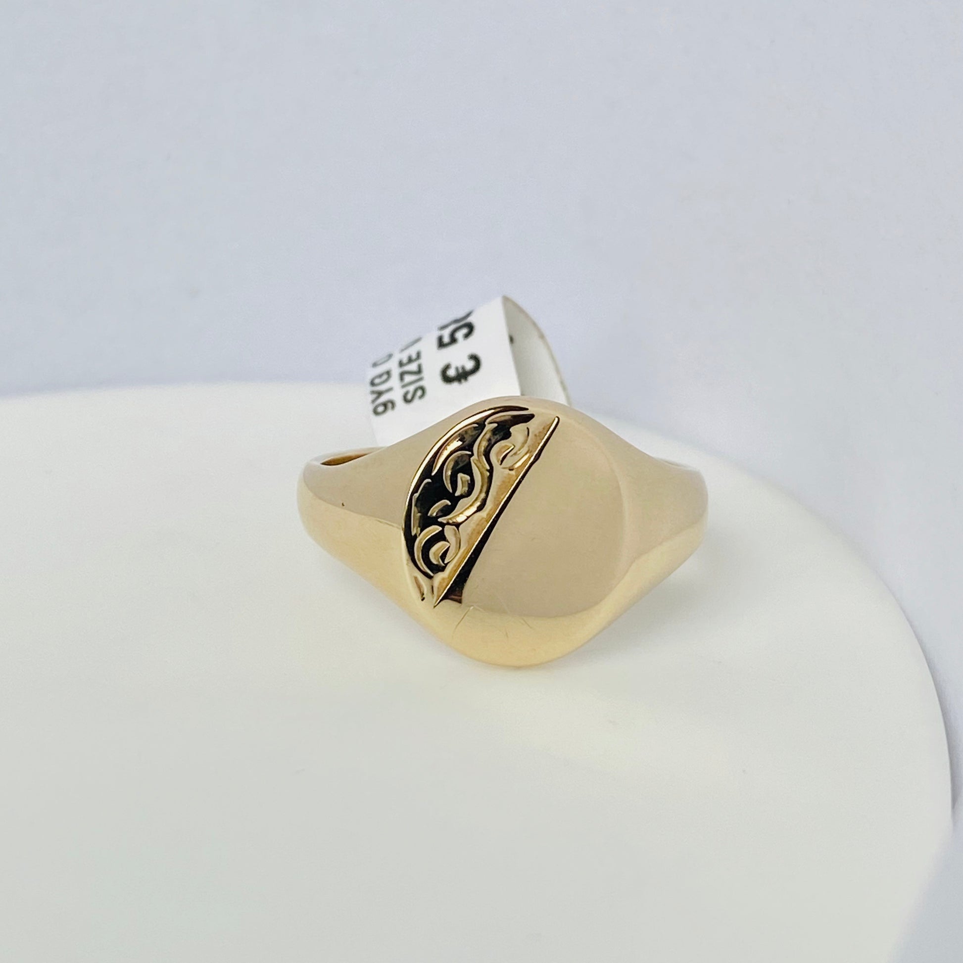 9ct Gold Gents Engraved Oval Signet Ring - John Ross Jewellers