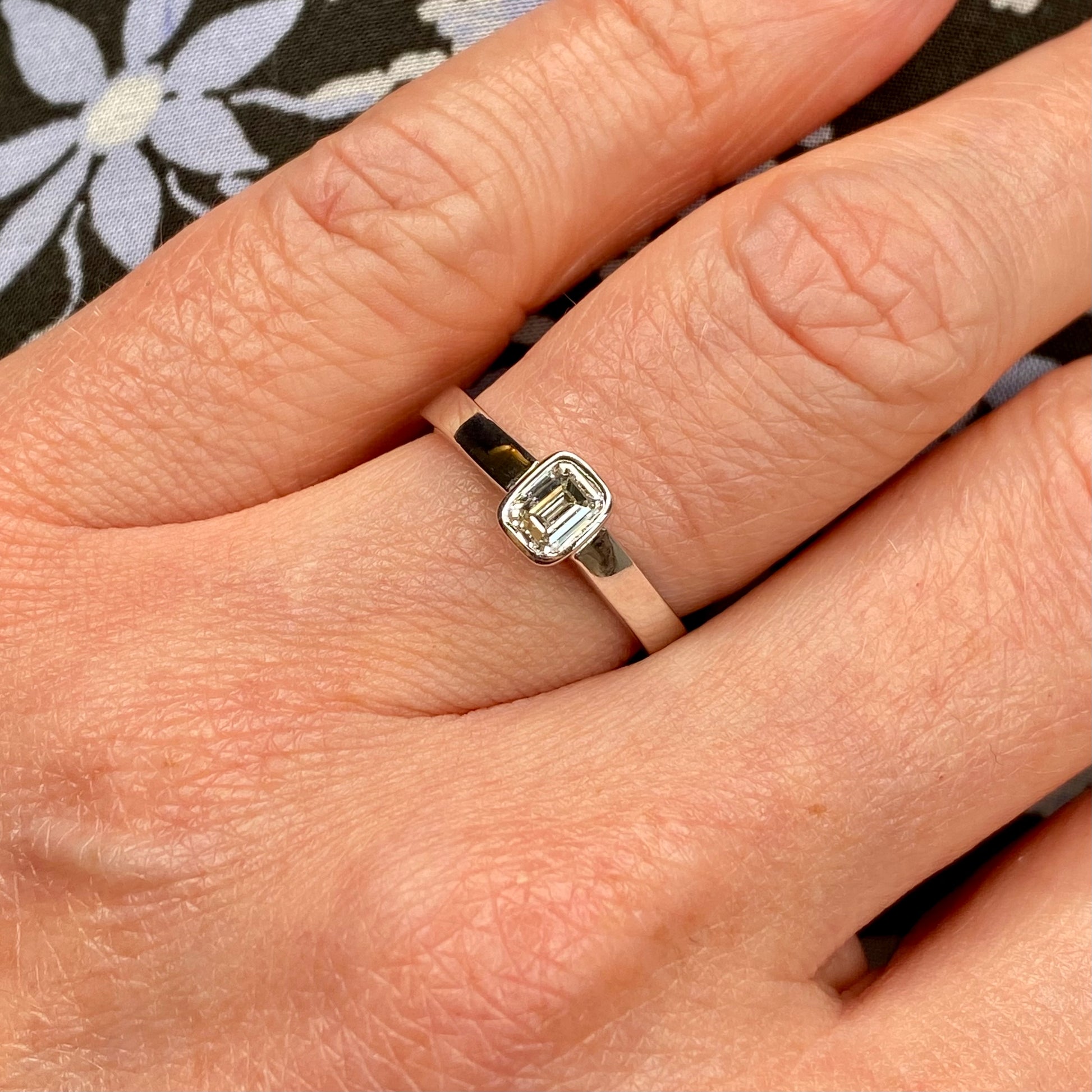18ct White Gold Emerald Cut Diamond Solitaire Engagement Ring 0.40ct - John Ross Jewellers