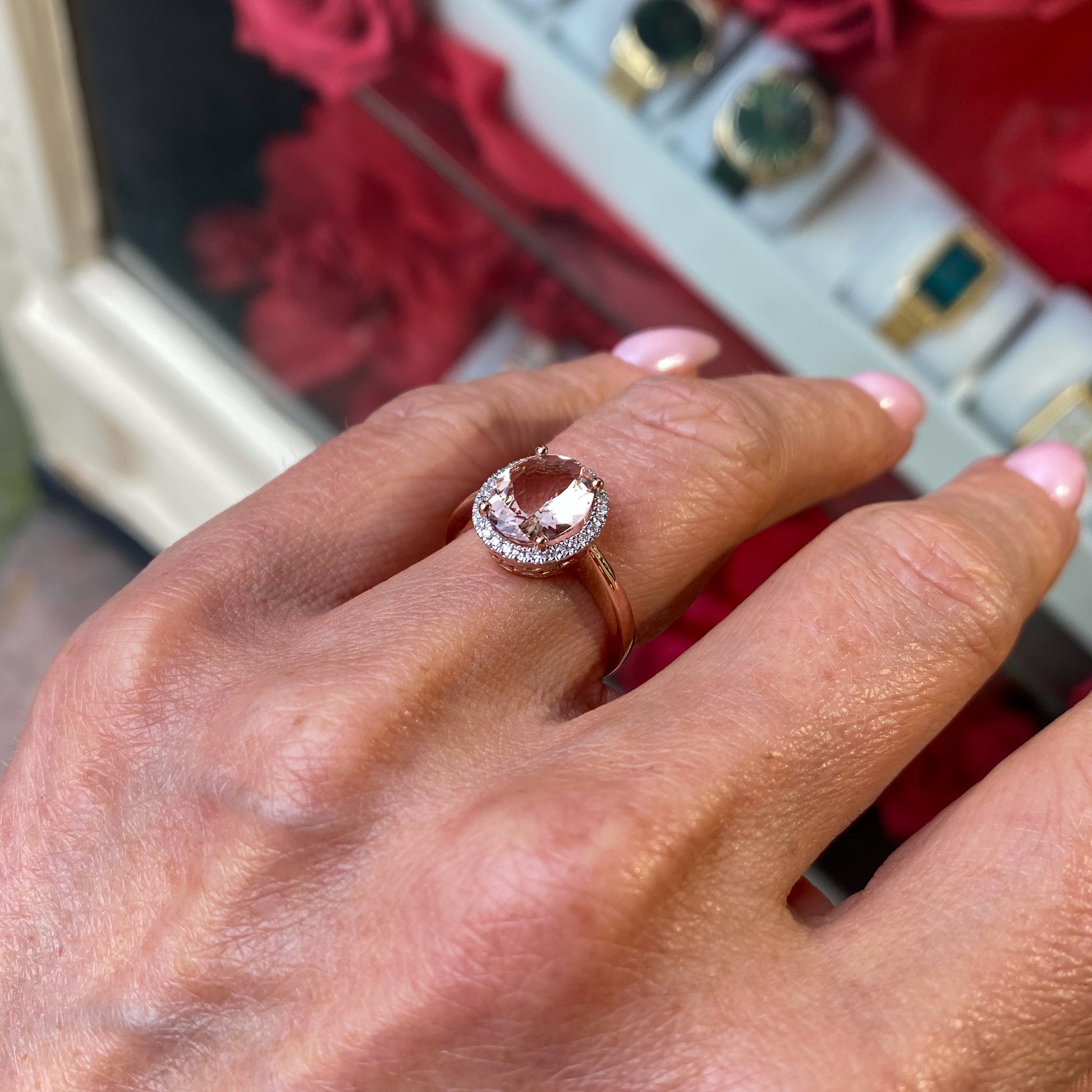 9ct Rose Gold Morganite Diamond Ring John Ross Jewellers