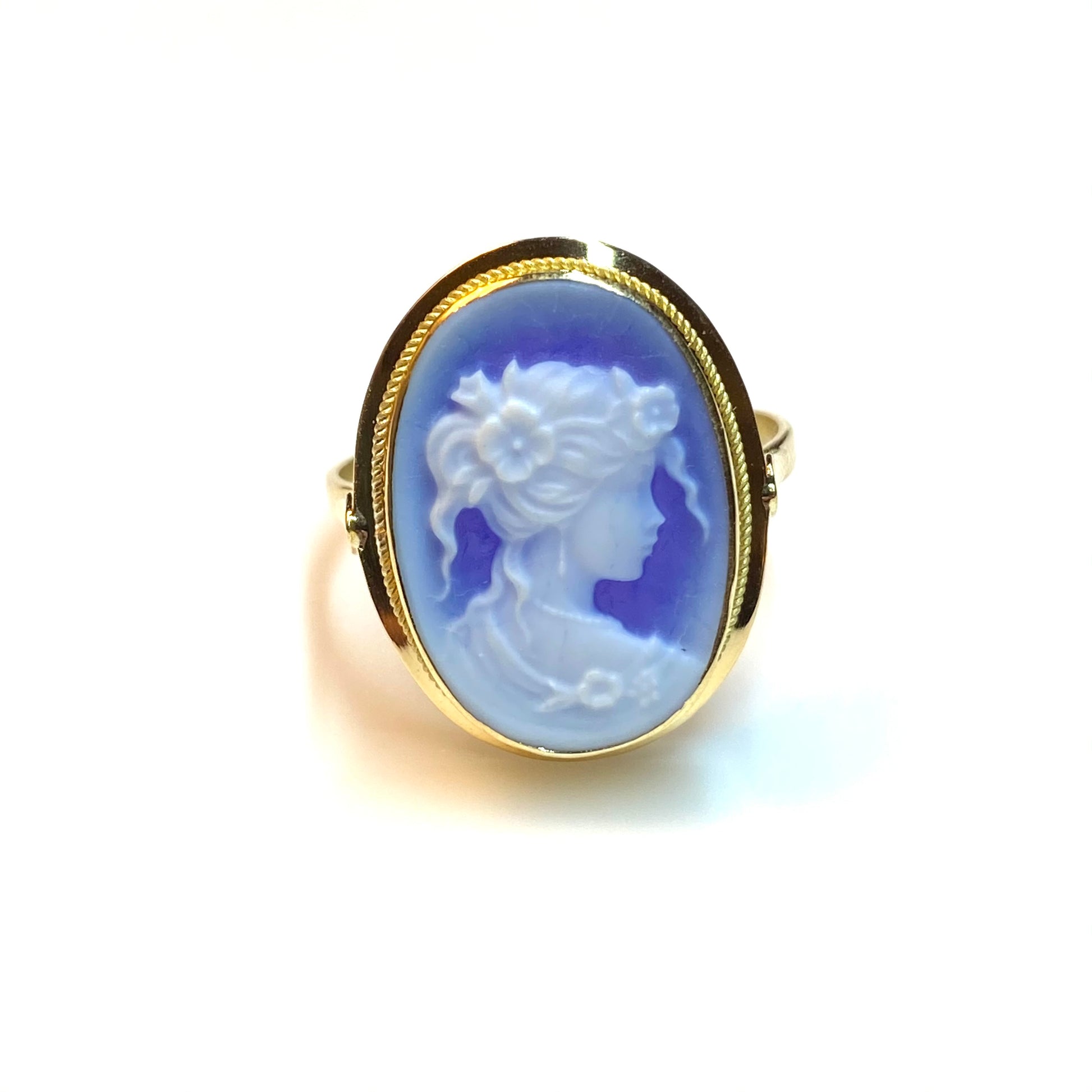 18ct Gold Blue Agate Lady Cameo Ring - John Ross Jewellers